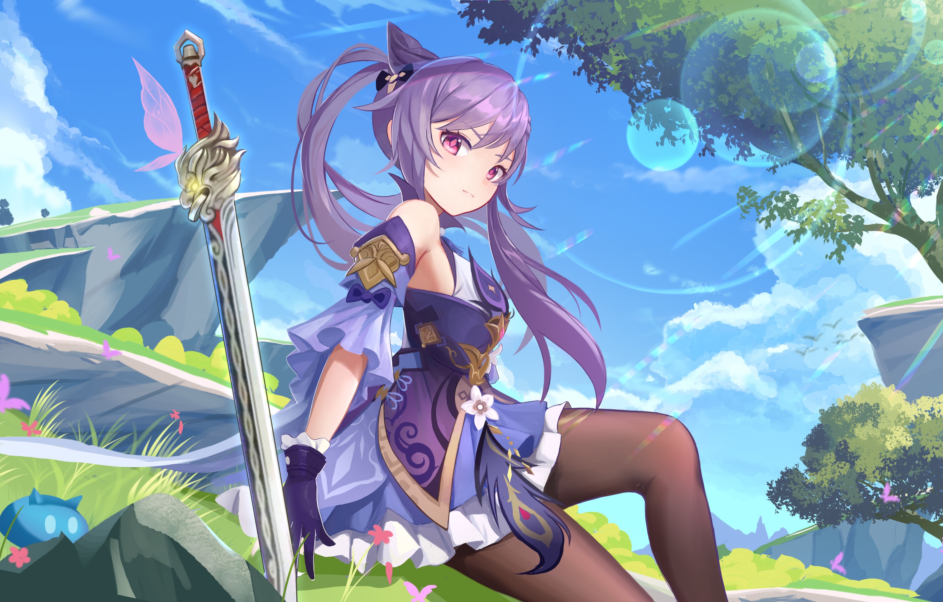 Keqing from Genshin Impact with a sword HD Wallpaper
