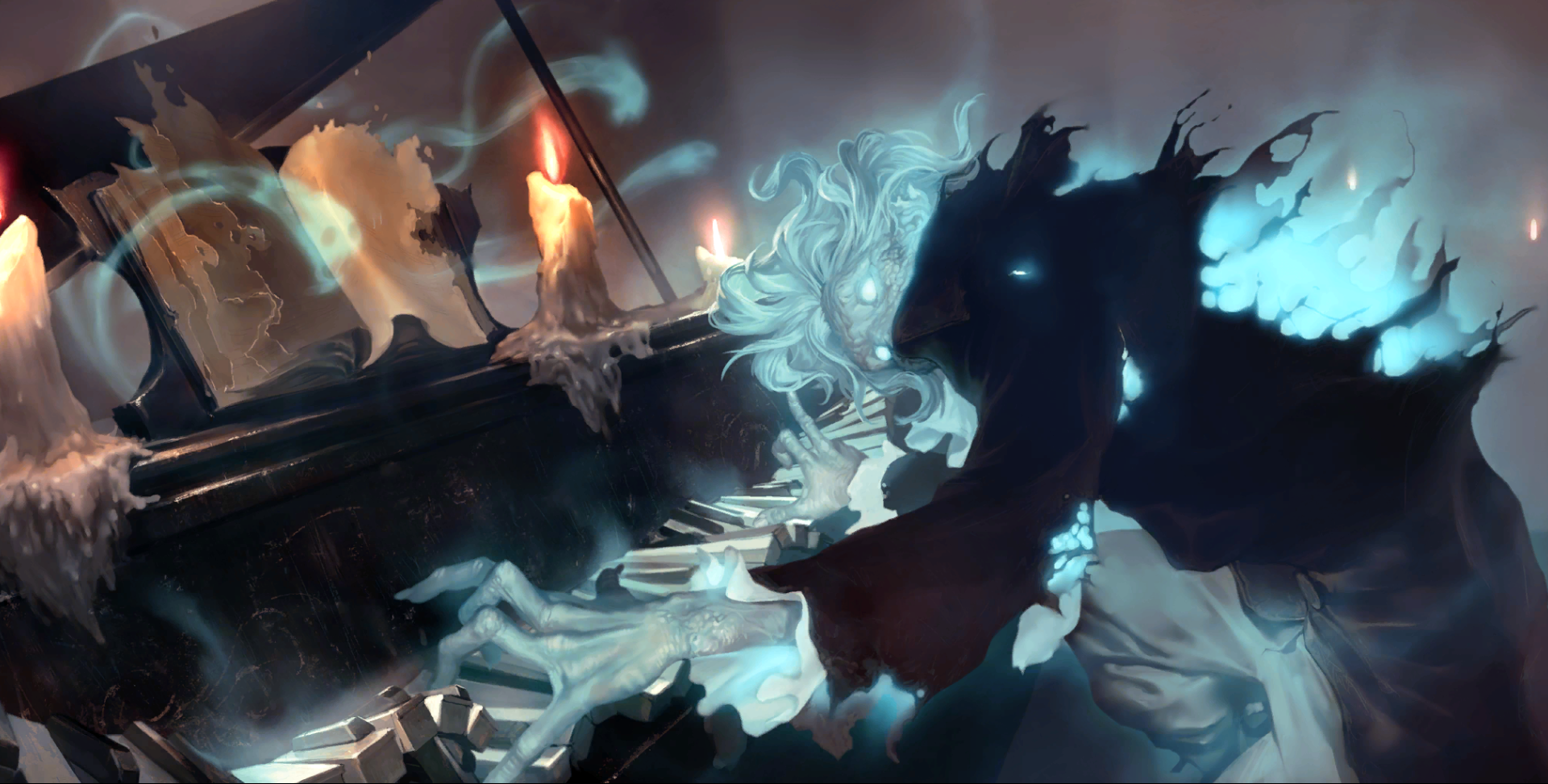 Ghostly figure playing piano in League of Legends HD Wallpaper
