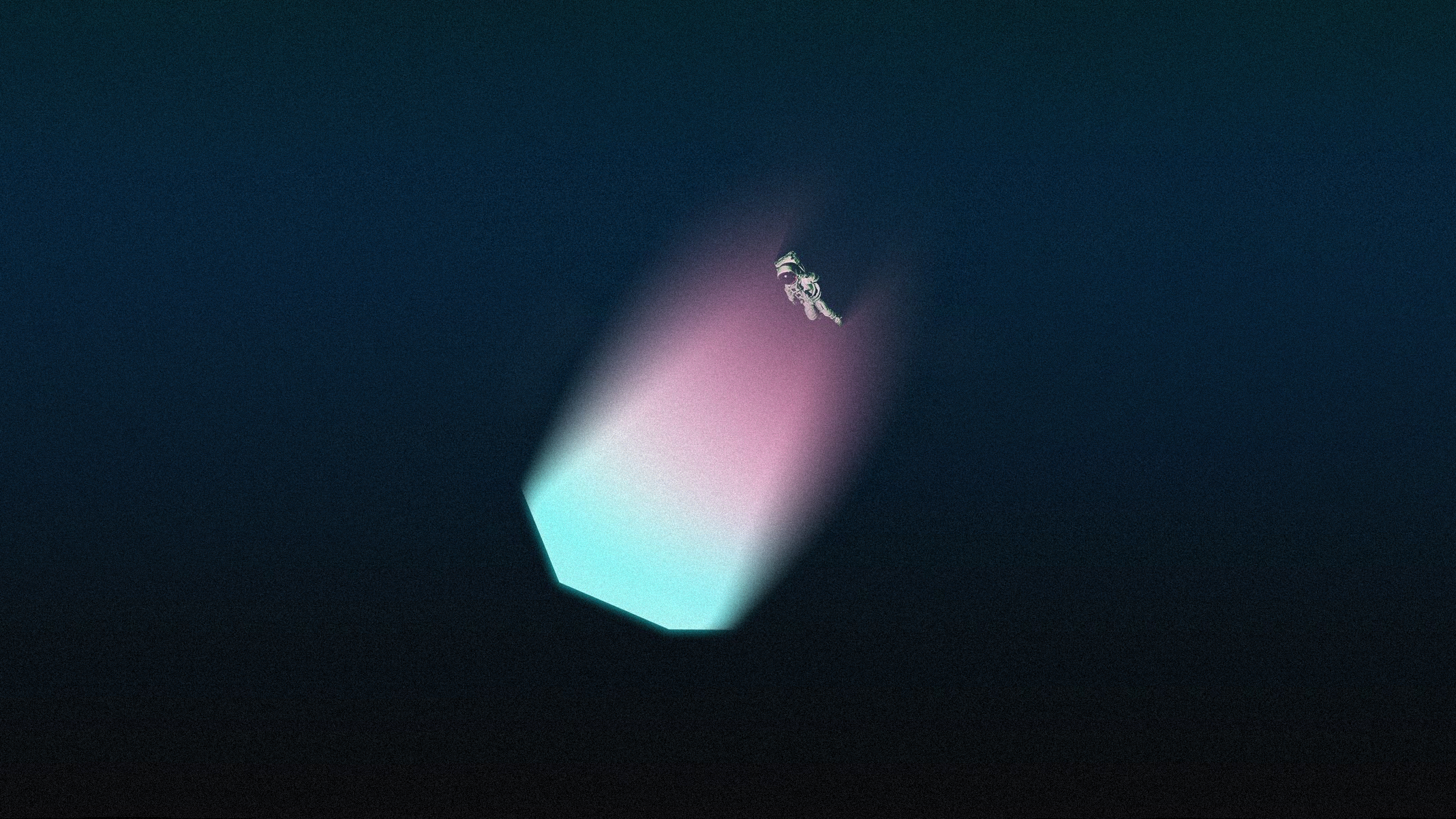 Astronaut floating near a glowing geometric object in space HD Wallpaper