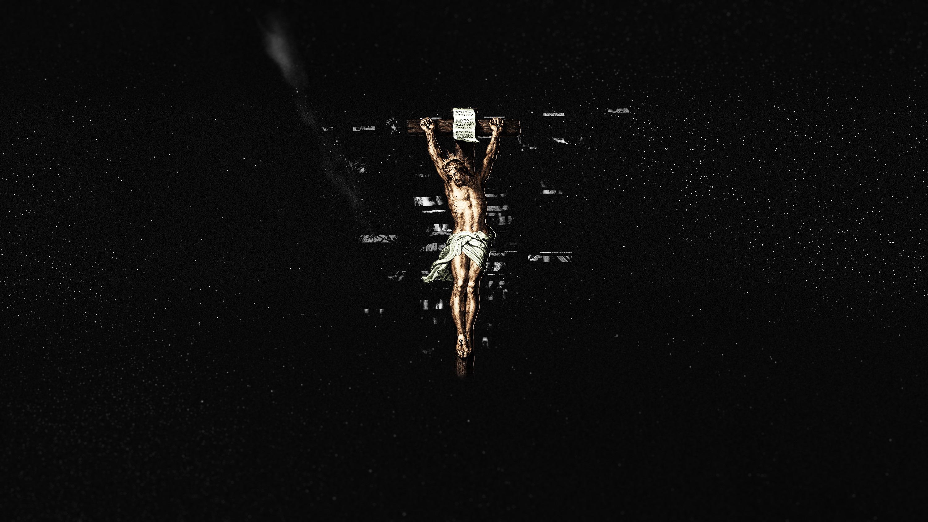 Jesus Christ on the cross, dark abstract glitch art HD Wallpaper