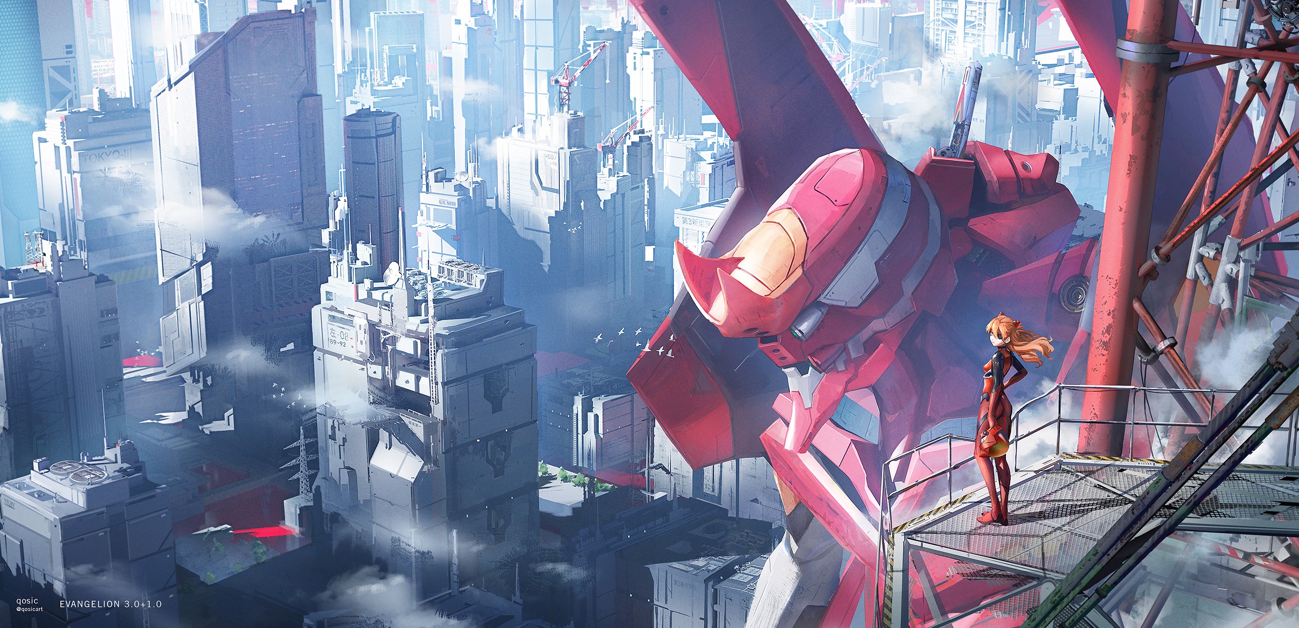Asuka Langley Soryu and EVA Unit 02 from Neon Genesis Evangelion HD Wallpaper