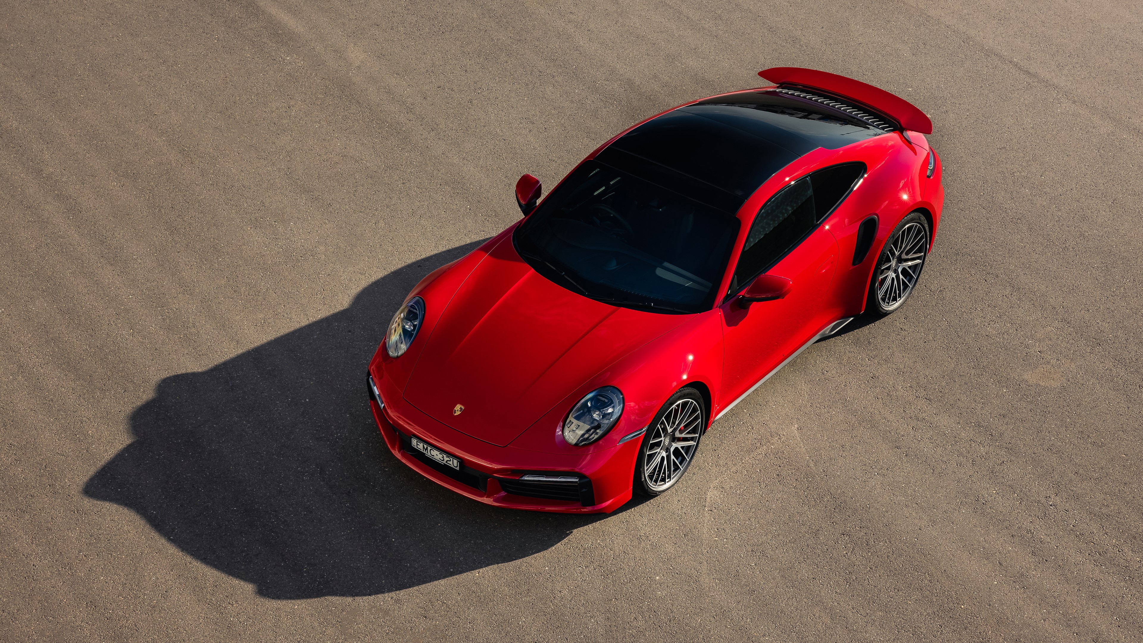 Red Porsche 911 Turbo from above HD Wallpaper