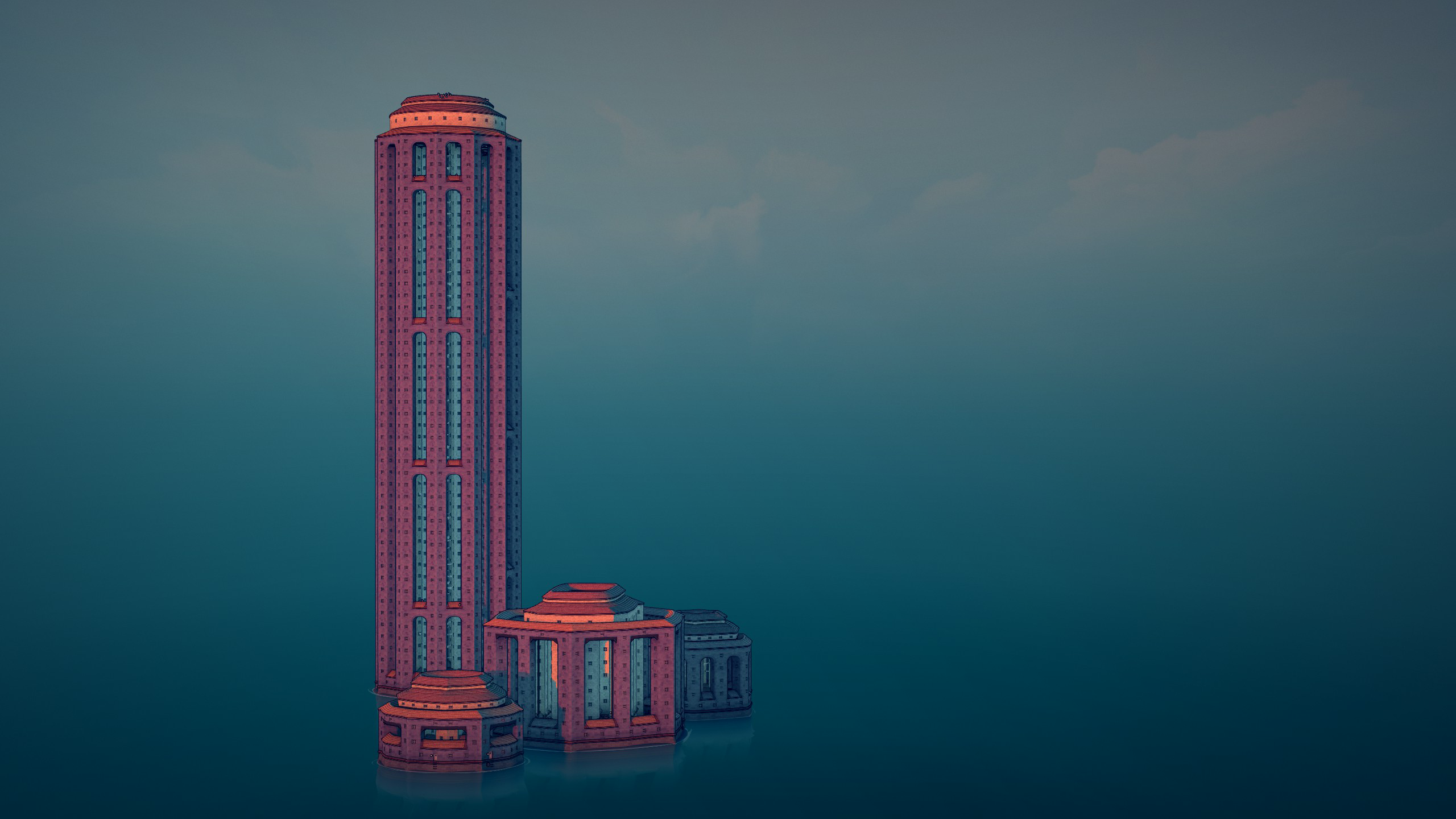 Minimalist skyscraper and buildings in Townscaper HD Wallpaper