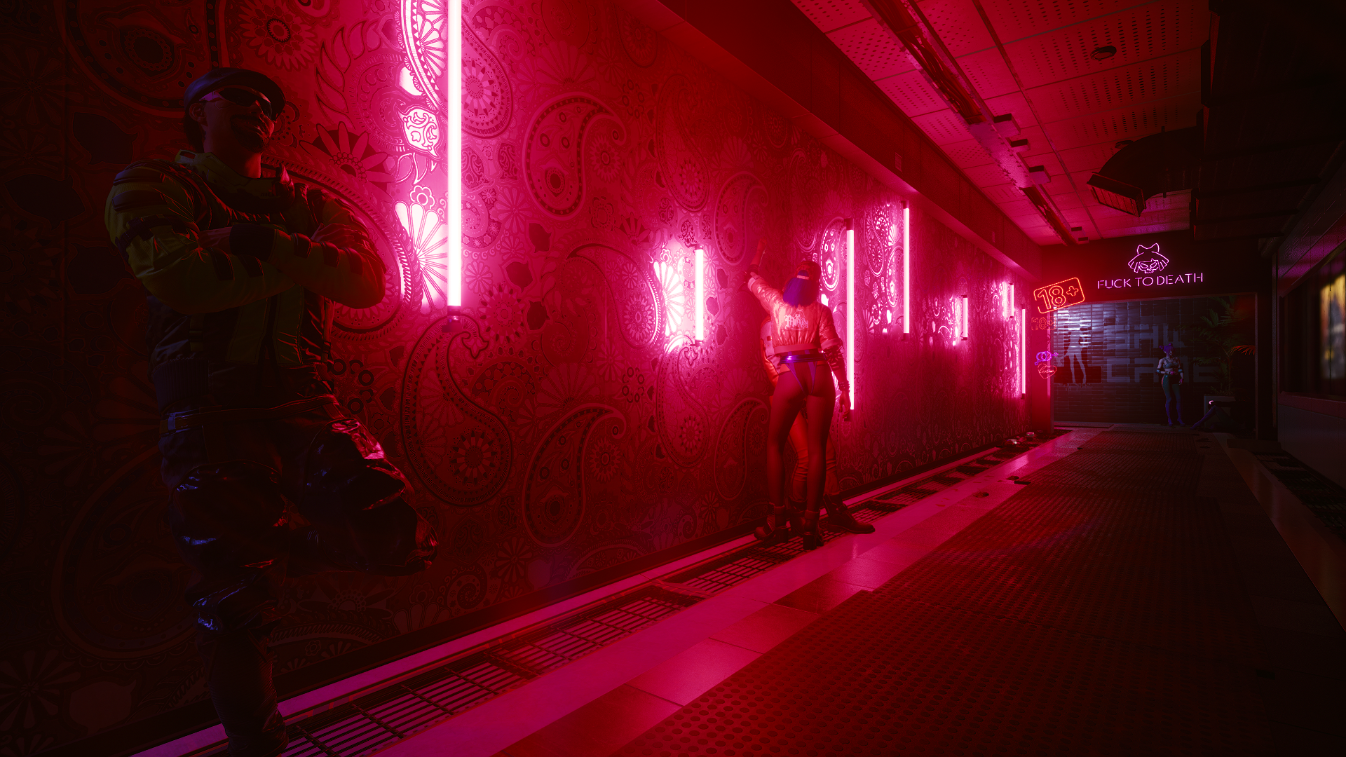 Cyberpunk 2077 neon alley with people HD Wallpaper