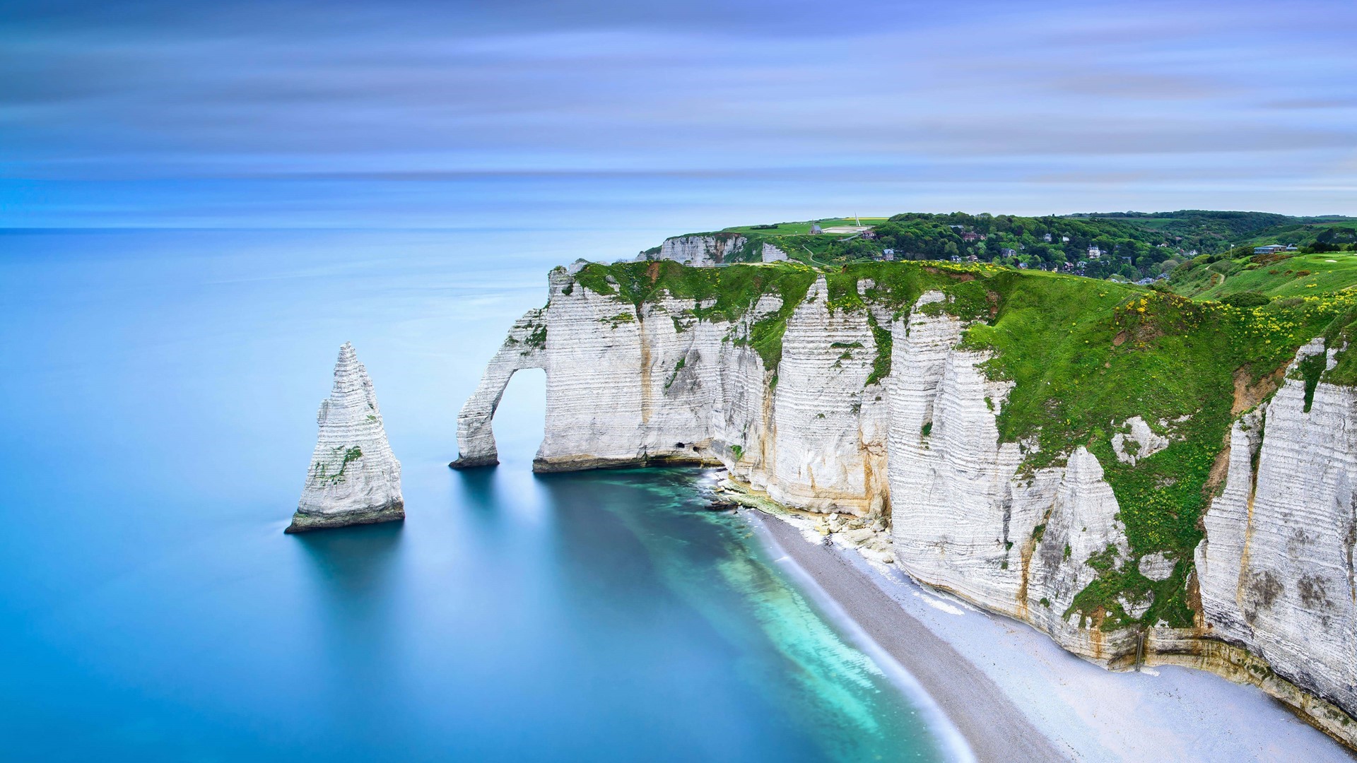 Étretat cliffs and sea stacks, France HD Wallpaper