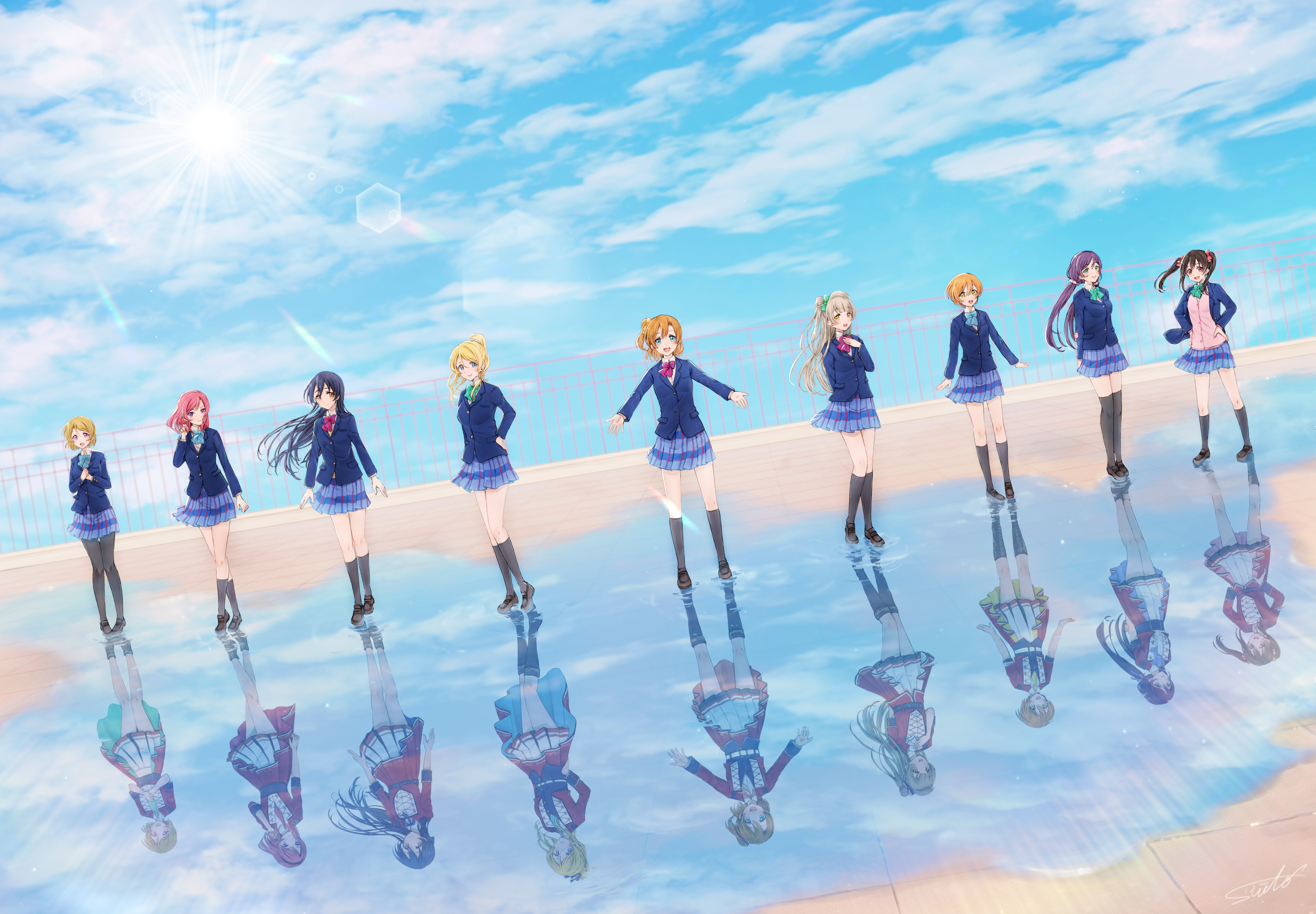 Love Live! School Uniform Girls Reflection HD Wallpaper