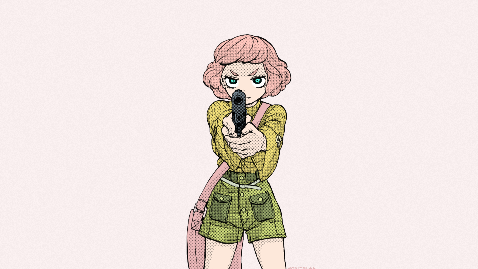 Anime girl with pink hair holding a gun HD Wallpaper