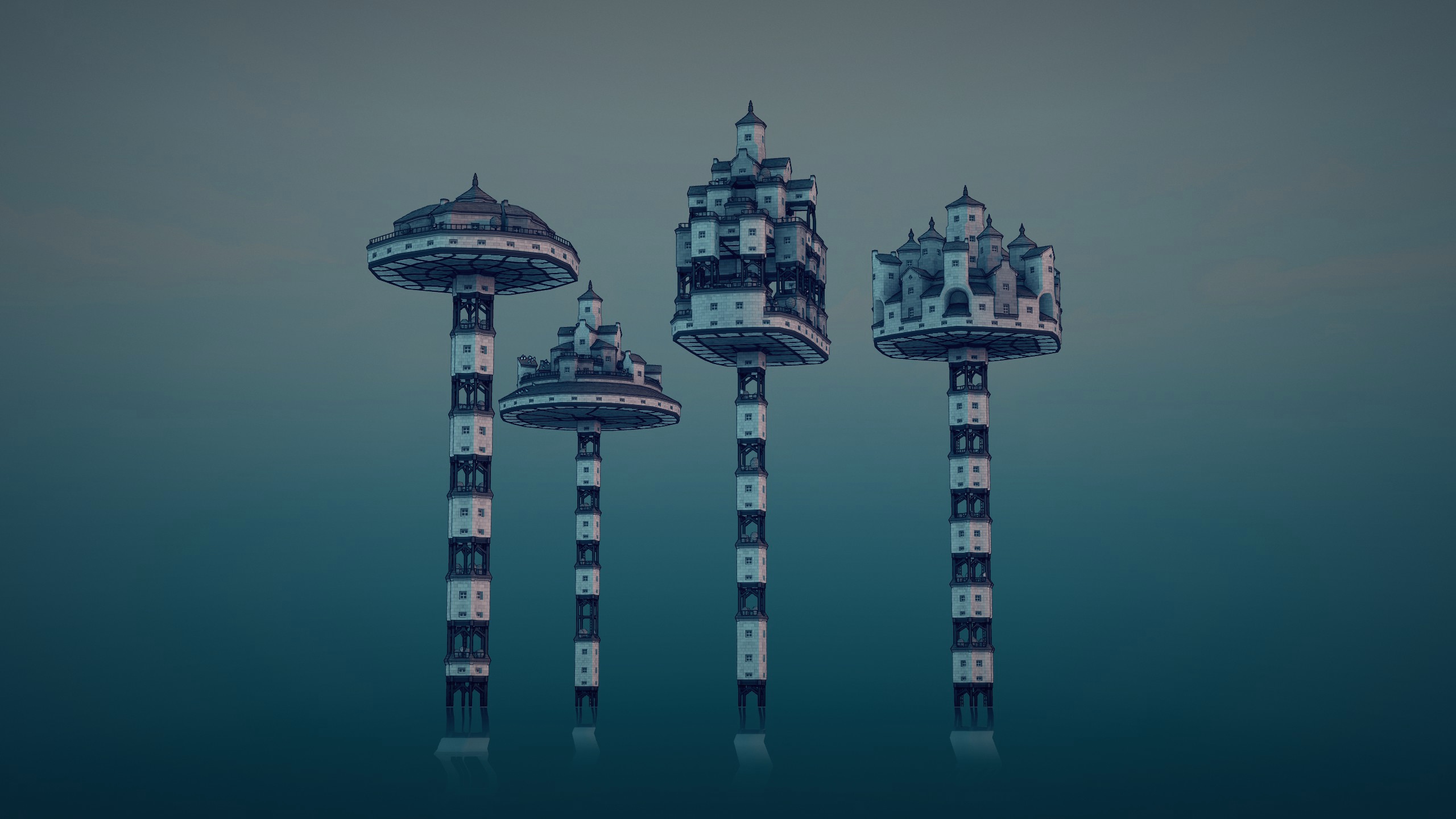 Townscaper digital art of floating island towns HD Wallpaper