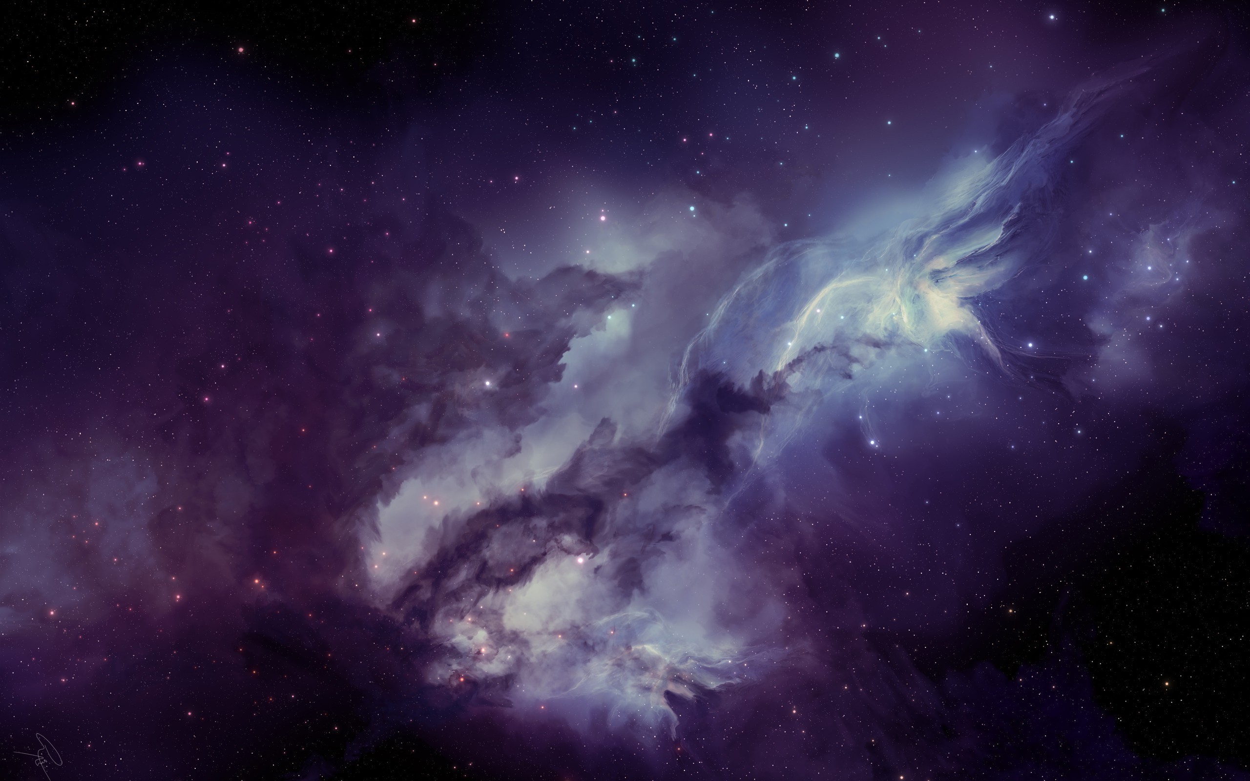 Purple and blue nebula with stars in space HD Wallpaper