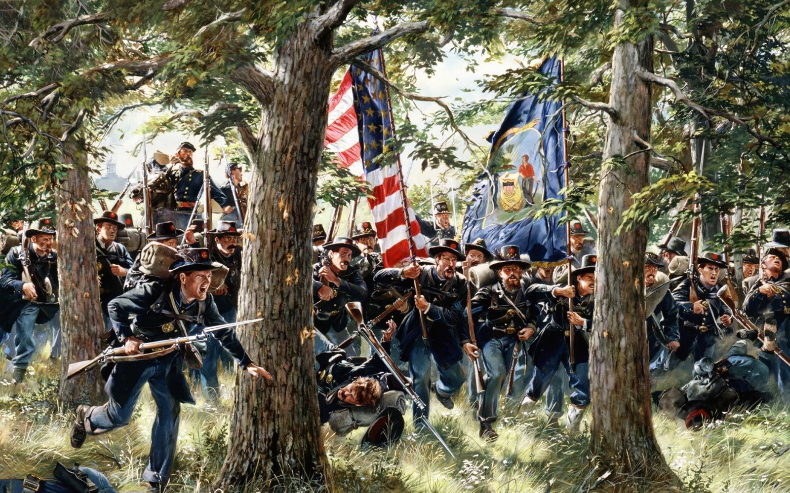 Iron Brigade soldiers in battle during the Civil War HD Wallpaper