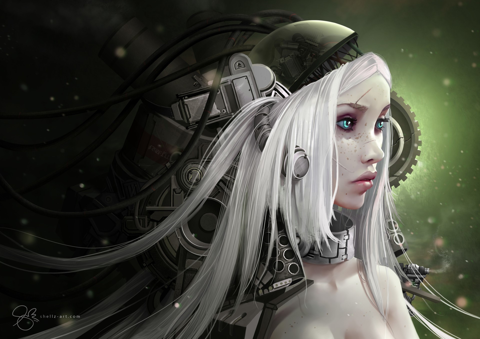 Artwork of a woman with white hair and blue eyes HD Wallpaper