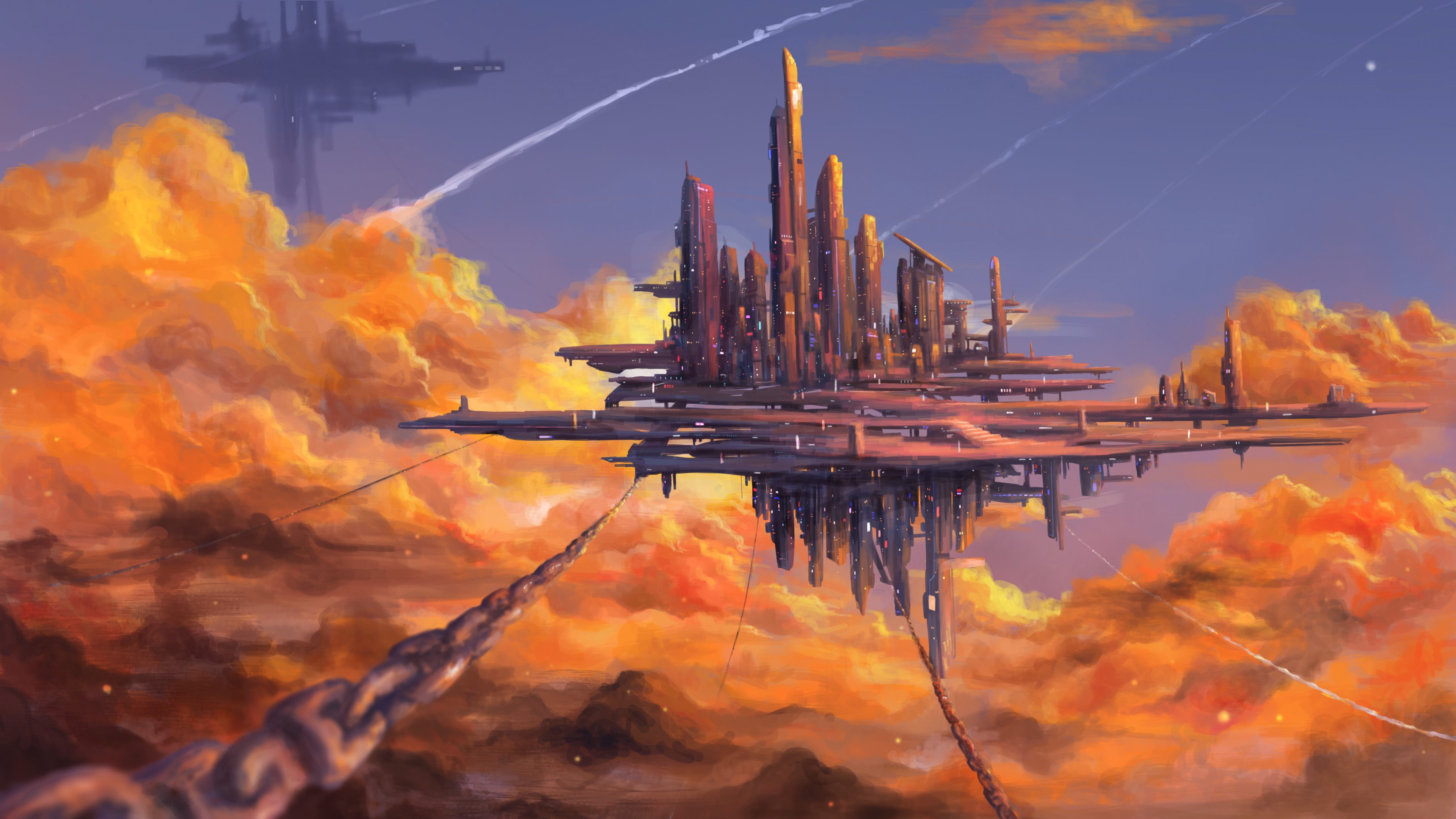 Science fiction city in the clouds HD Wallpaper
