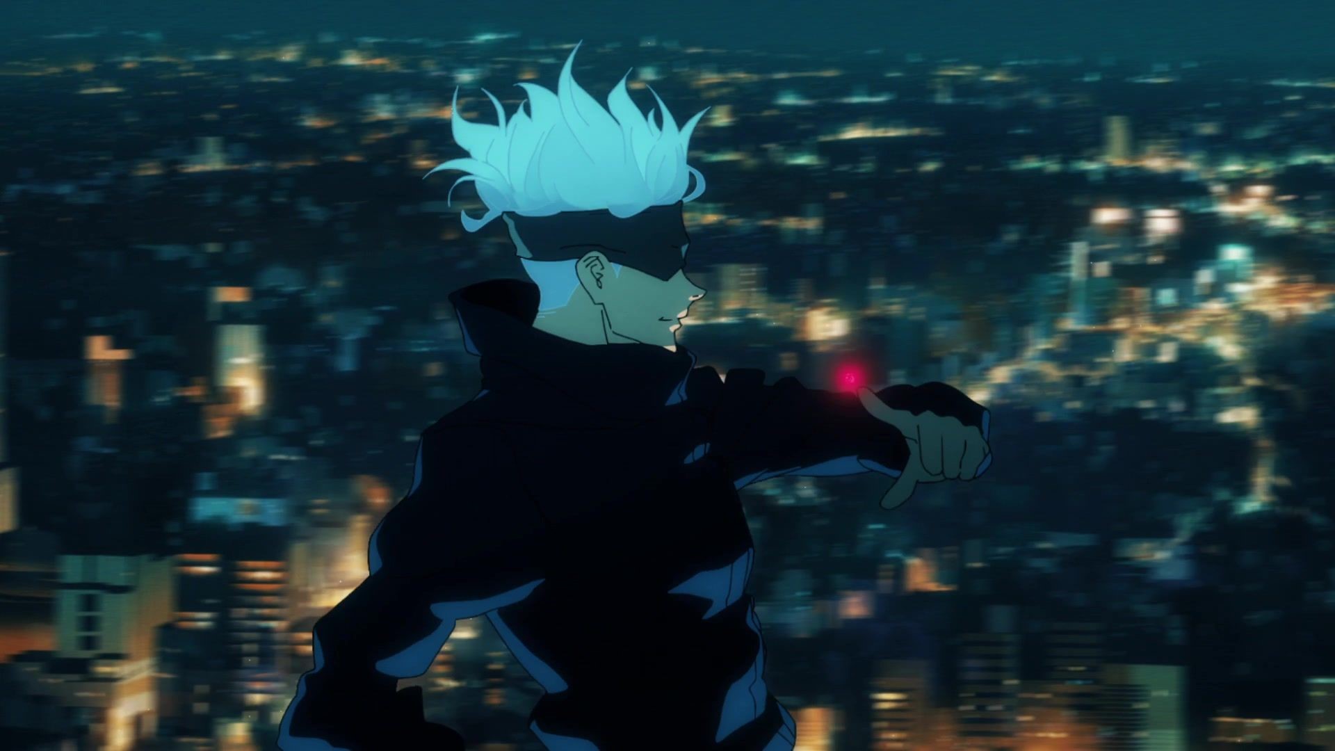 Satoru Gojo in Nighttime Cityscape HD Wallpaper