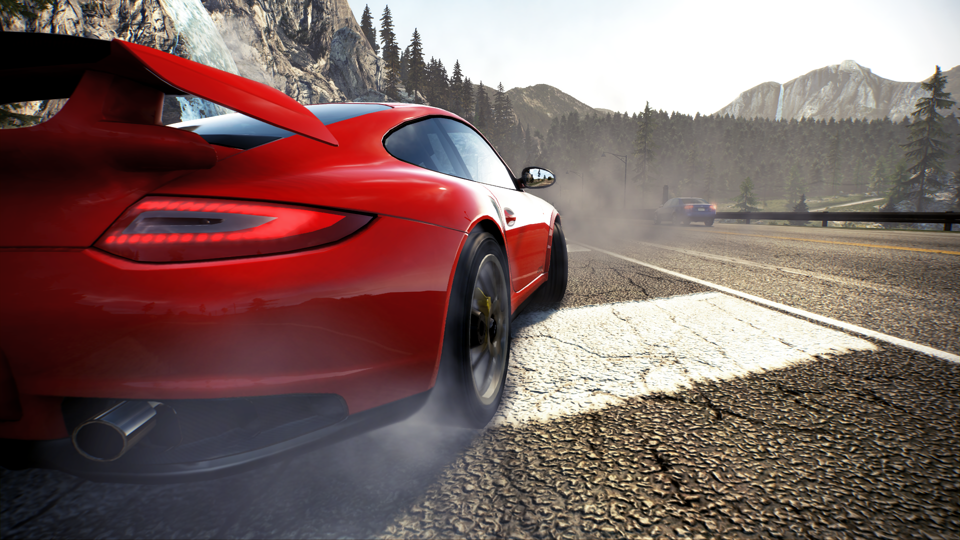 Red Porsche 911 drifting on a mountain road HD Wallpaper