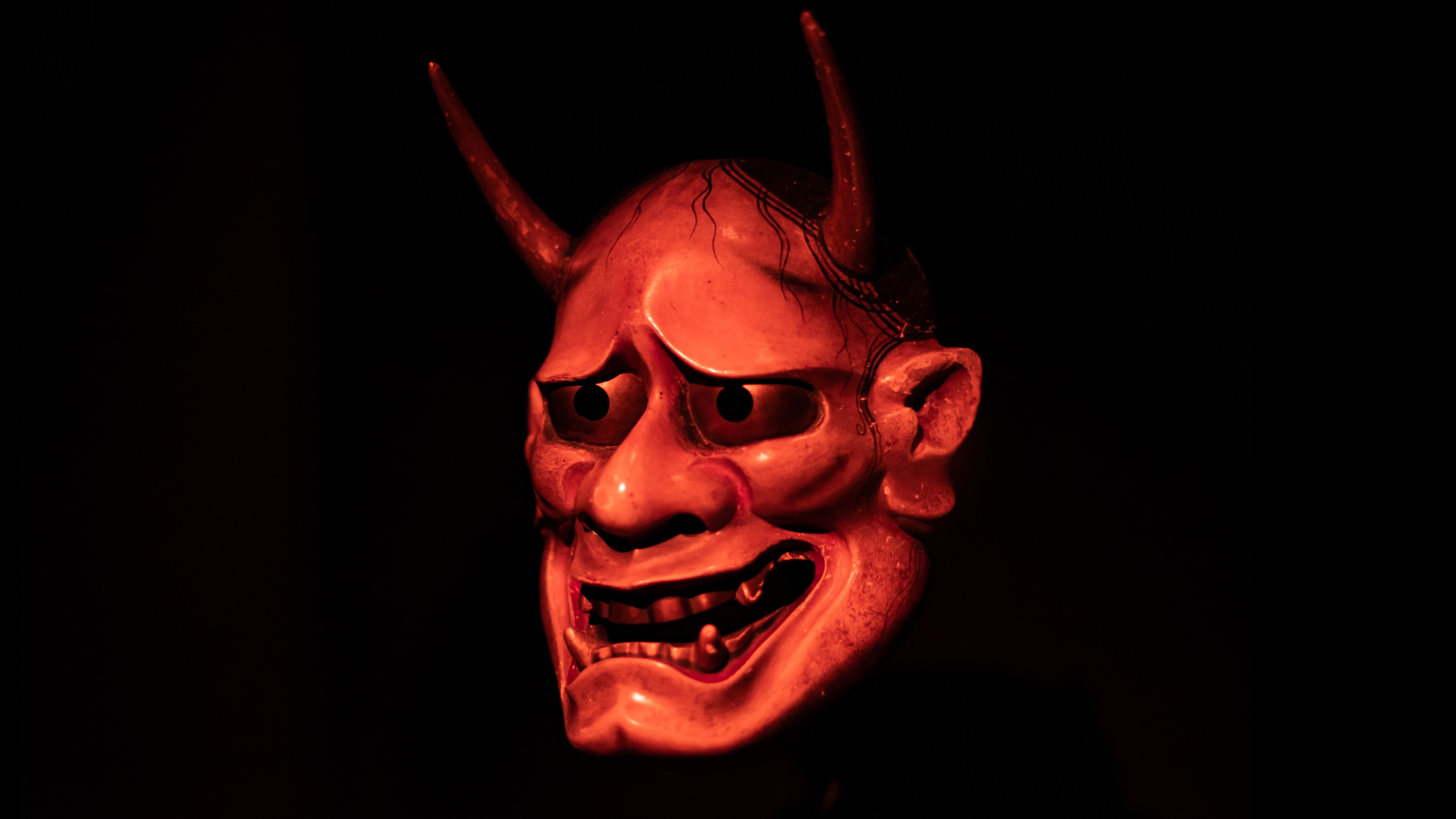 Red demon mask with horns HD Wallpaper