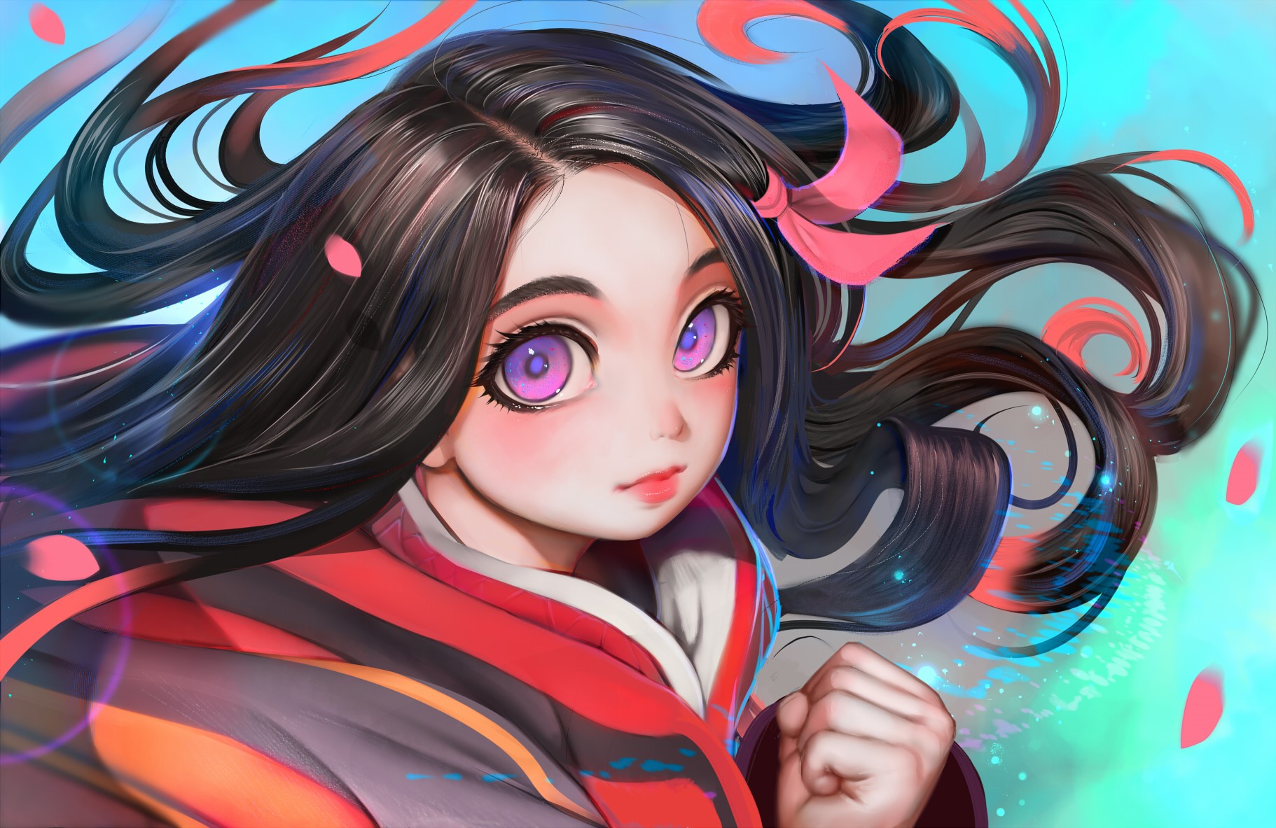 Kamado Nezuko from Kimetsu no Yaiba with purple eyes HD Wallpaper