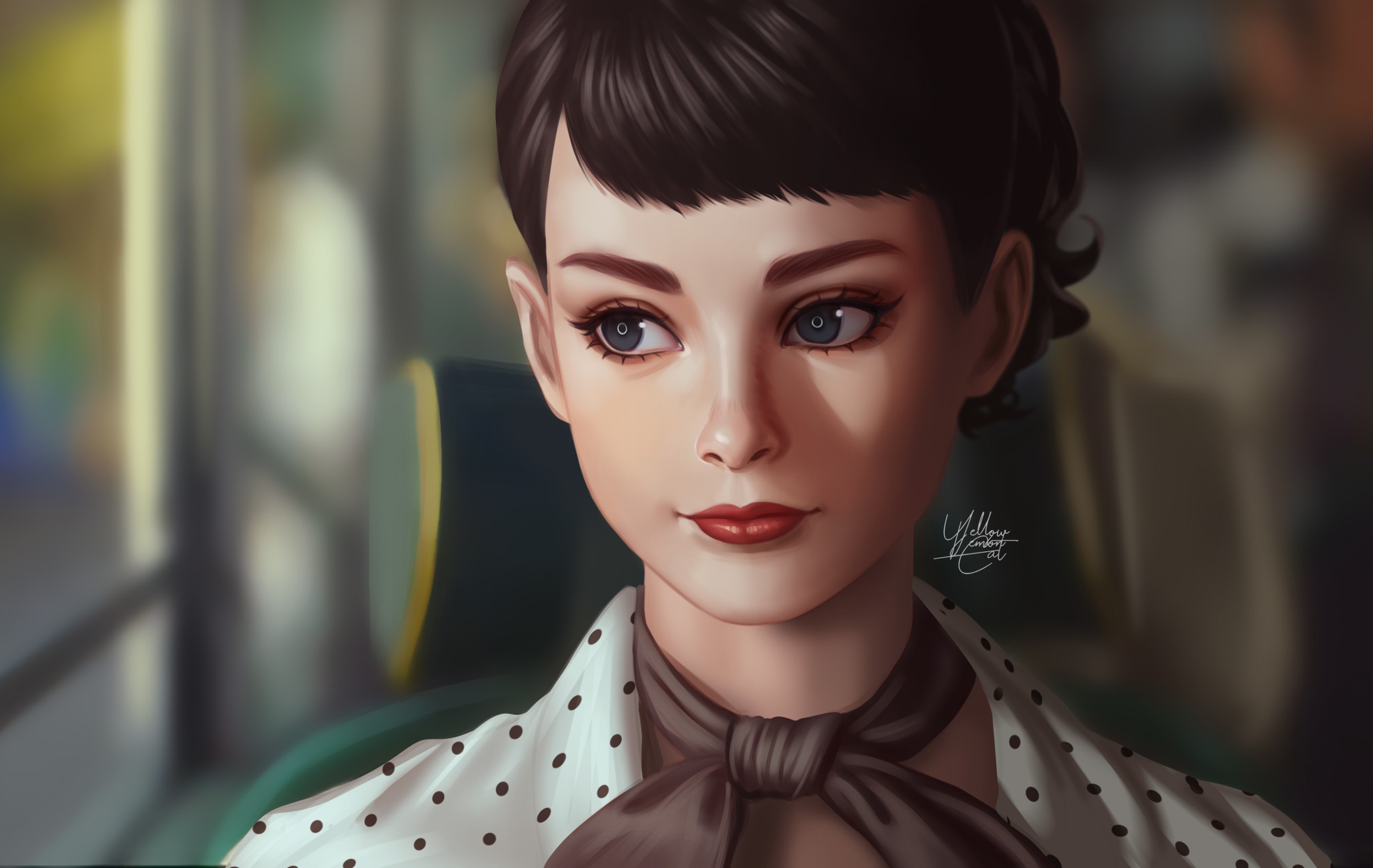 Audrey Hepburn portrait by Yellow Lemon Cat HD Wallpaper