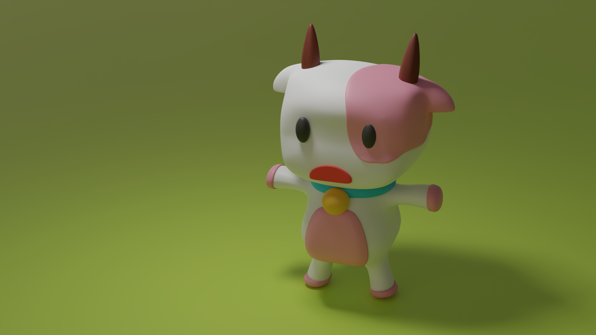 3D cartoon cow with pink patches and horns HD Wallpaper