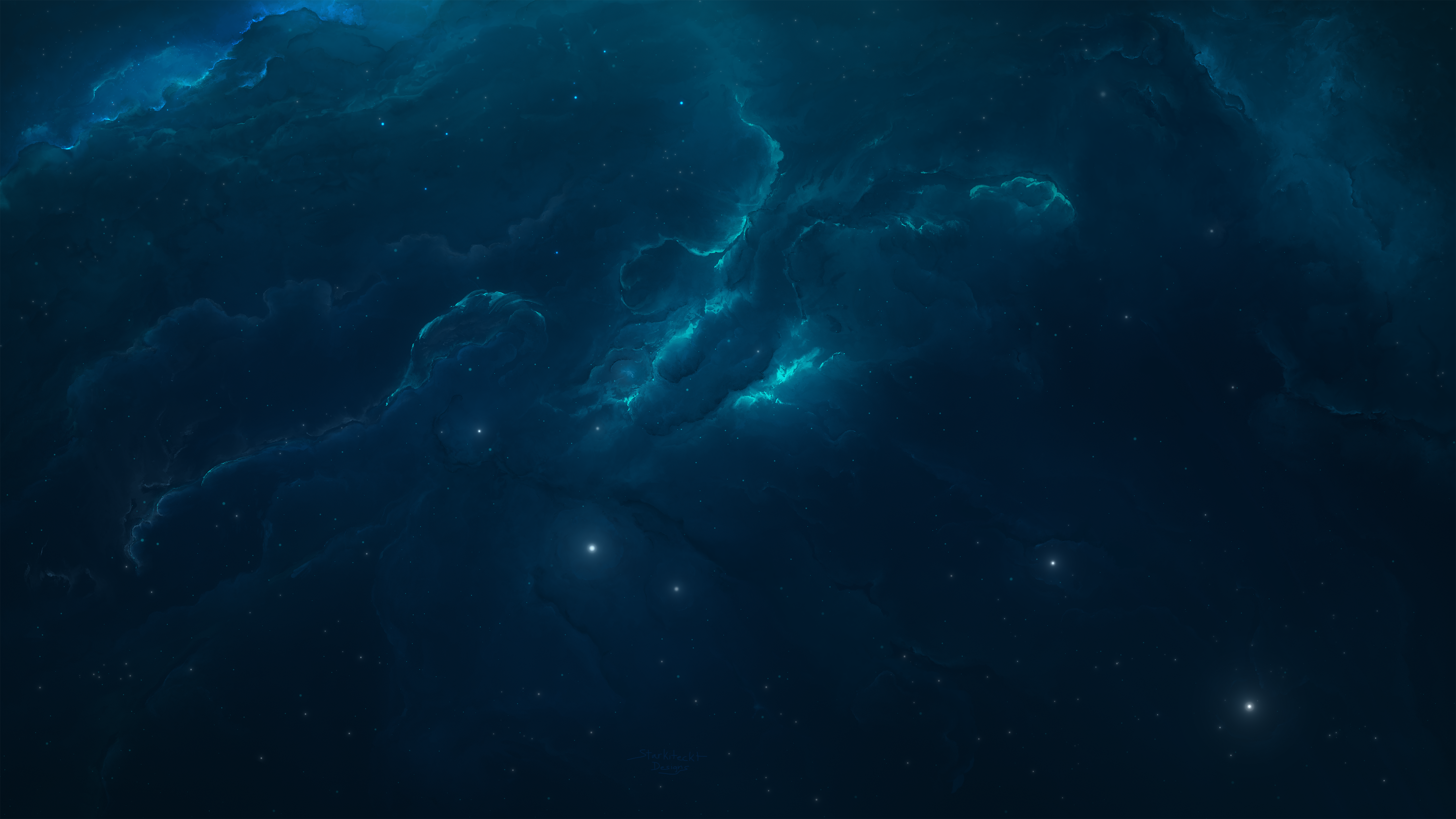 4K blue space nebula with stars HD Wallpaper
