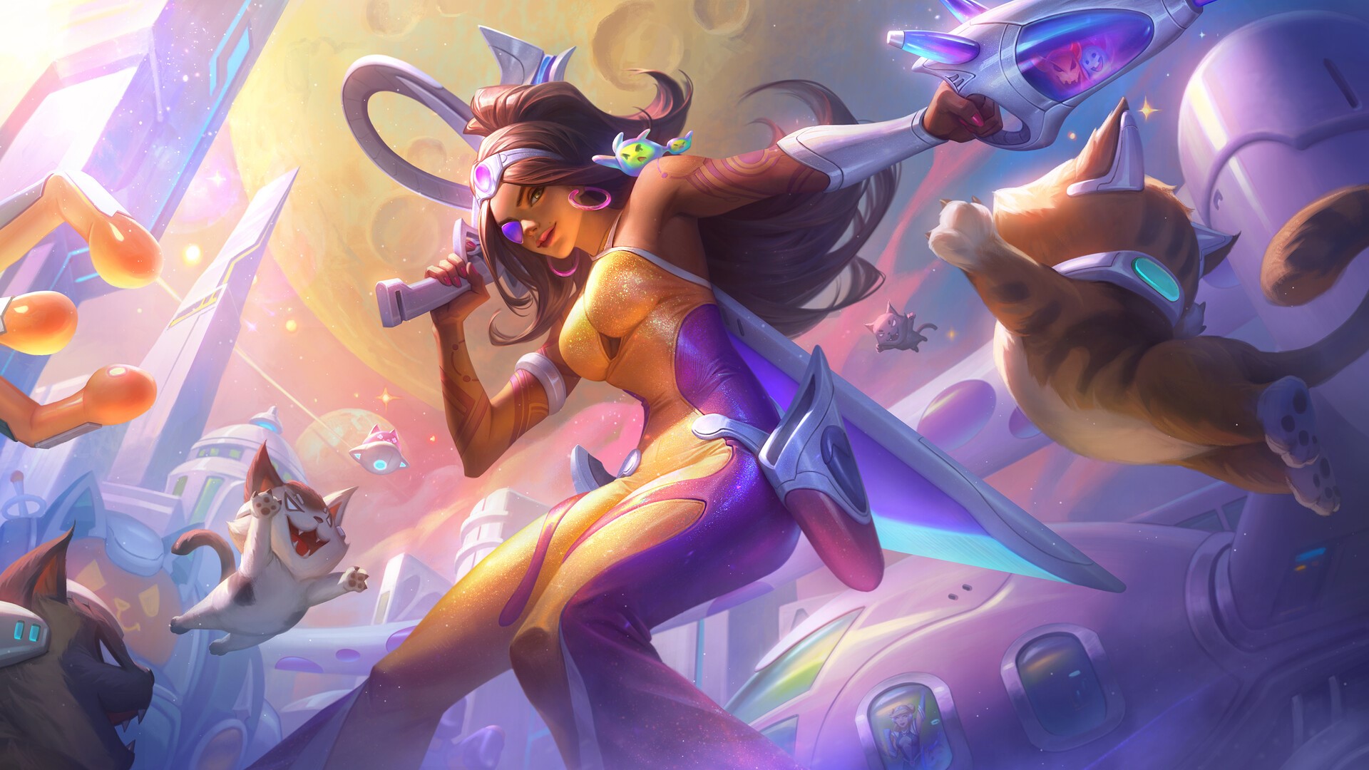 Samira from League of Legends in a futuristic city HD Wallpaper