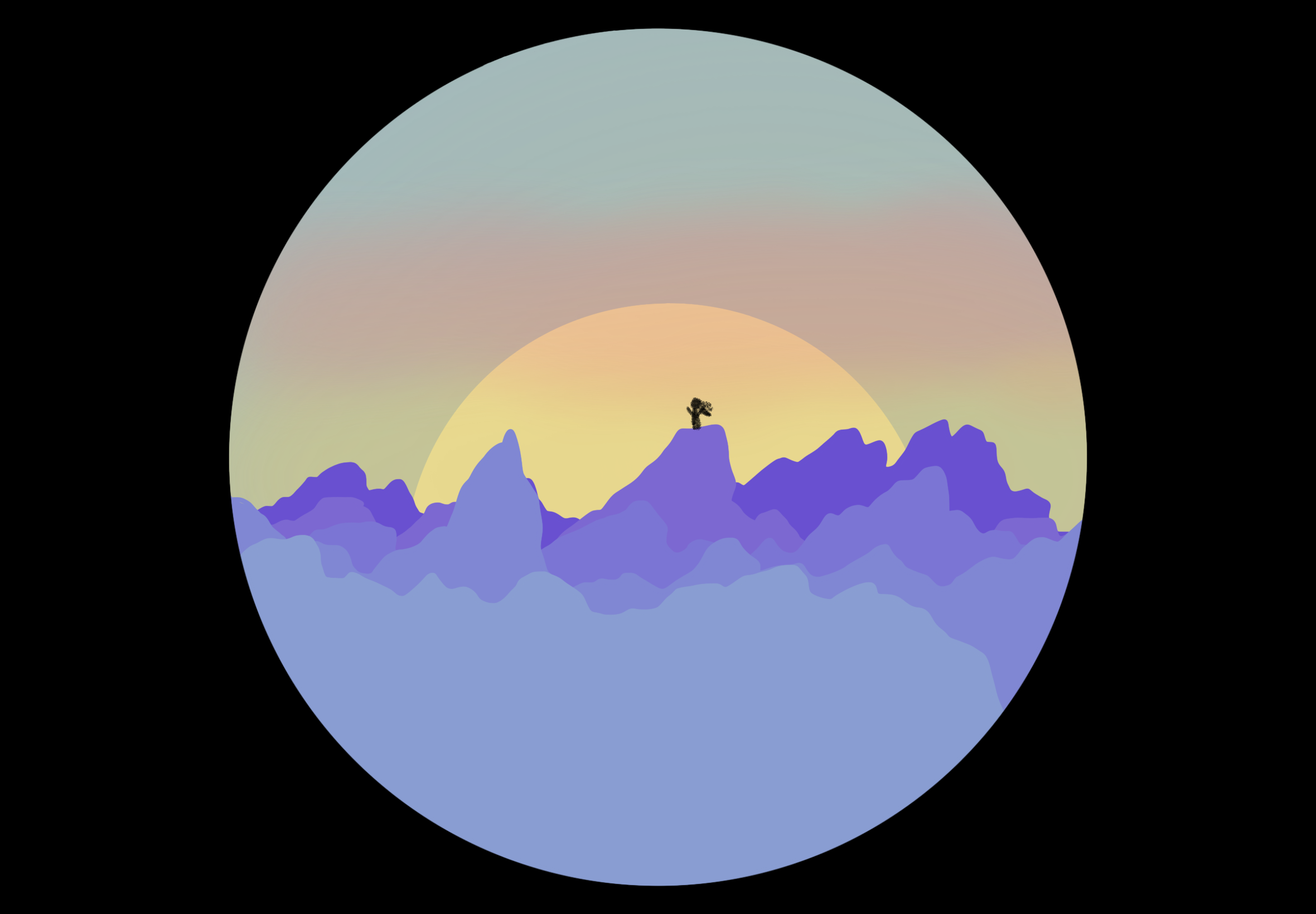 Silhouette of a person on a mountain peak at sunset HD Wallpaper