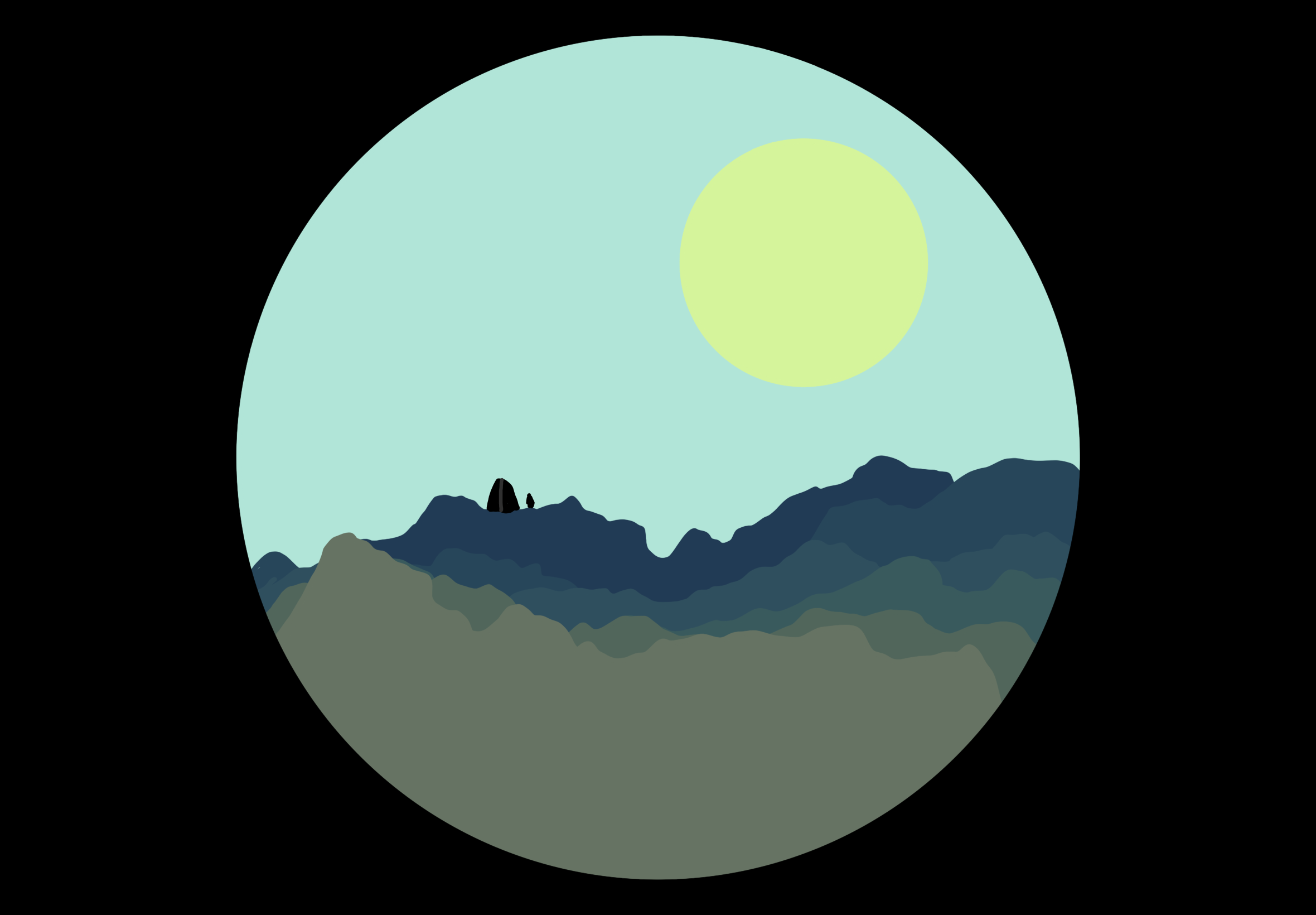 Minimalist landscape with mountains and sun in a circle HD Wallpaper