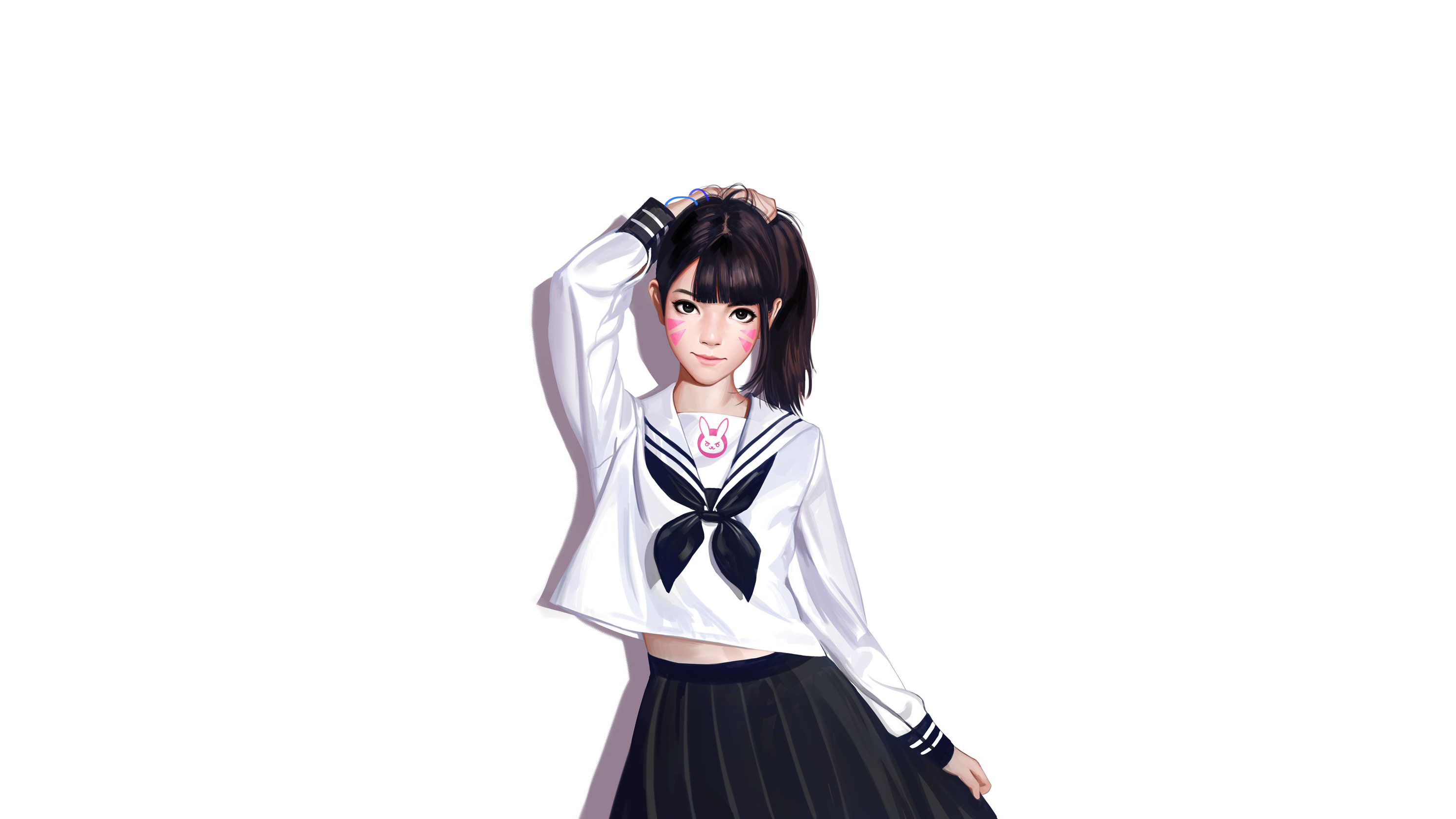D.Va from Overwatch in a school uniform HD Wallpaper