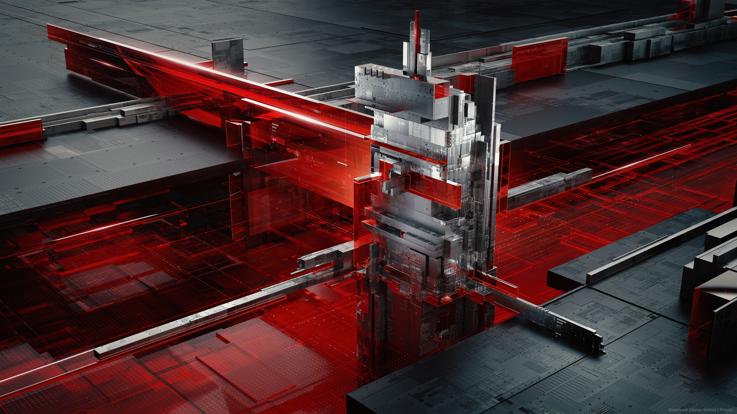 Abstract 3D render of futuristic architecture with red lights HD Wallpaper