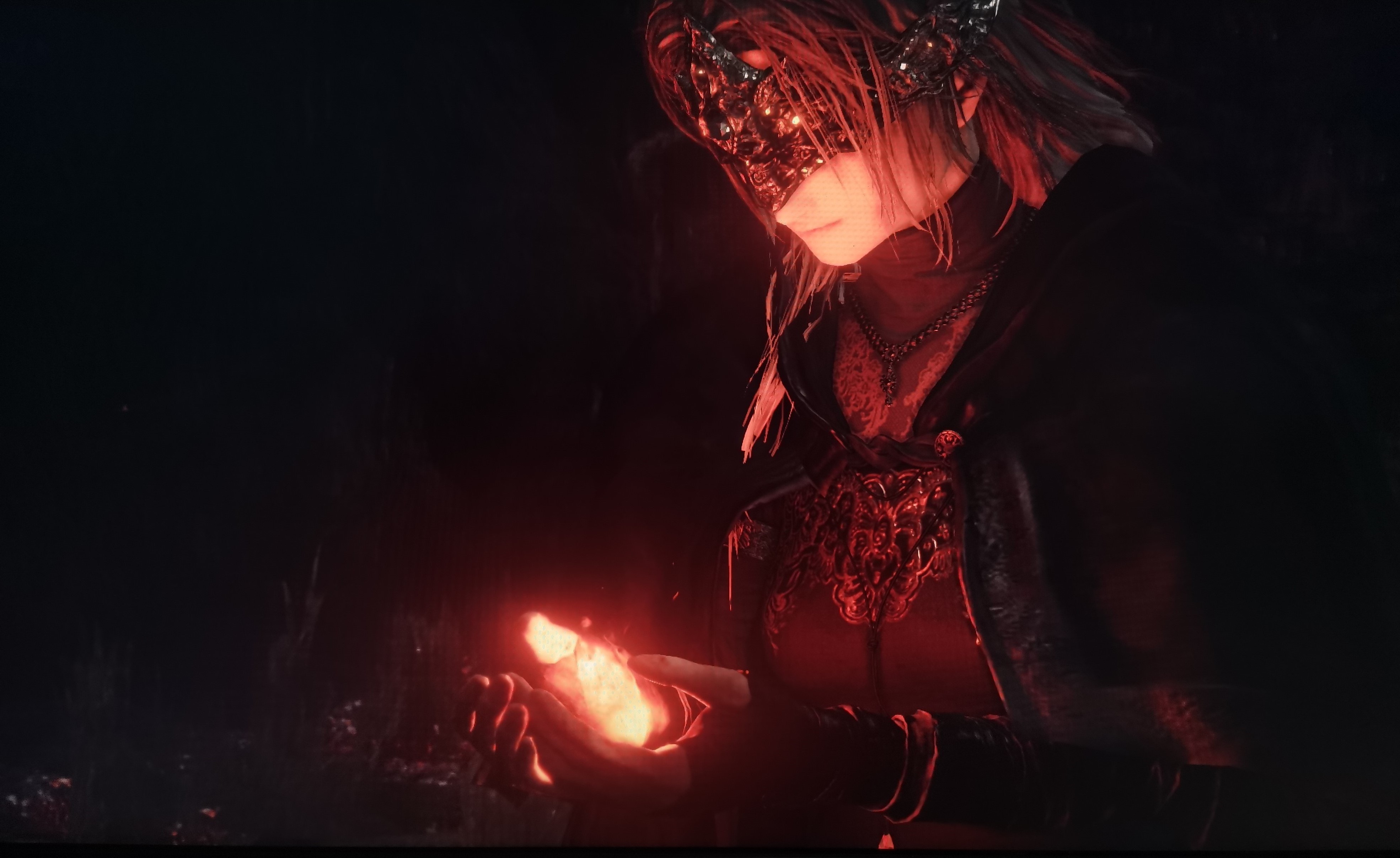 Fantasy girl with mask holding fire HD Wallpaper