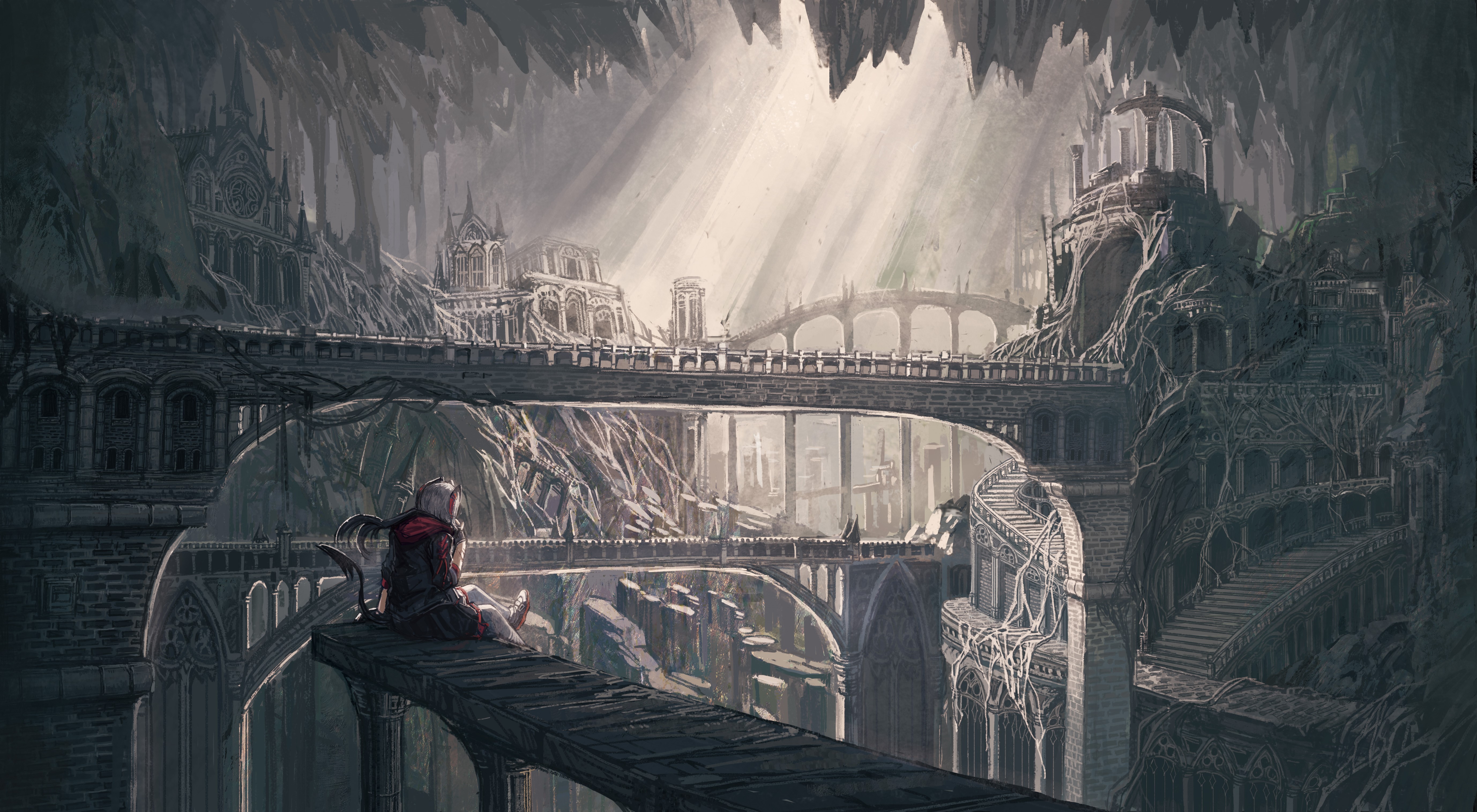 4K Arknights character in a ruined city HD Wallpaper