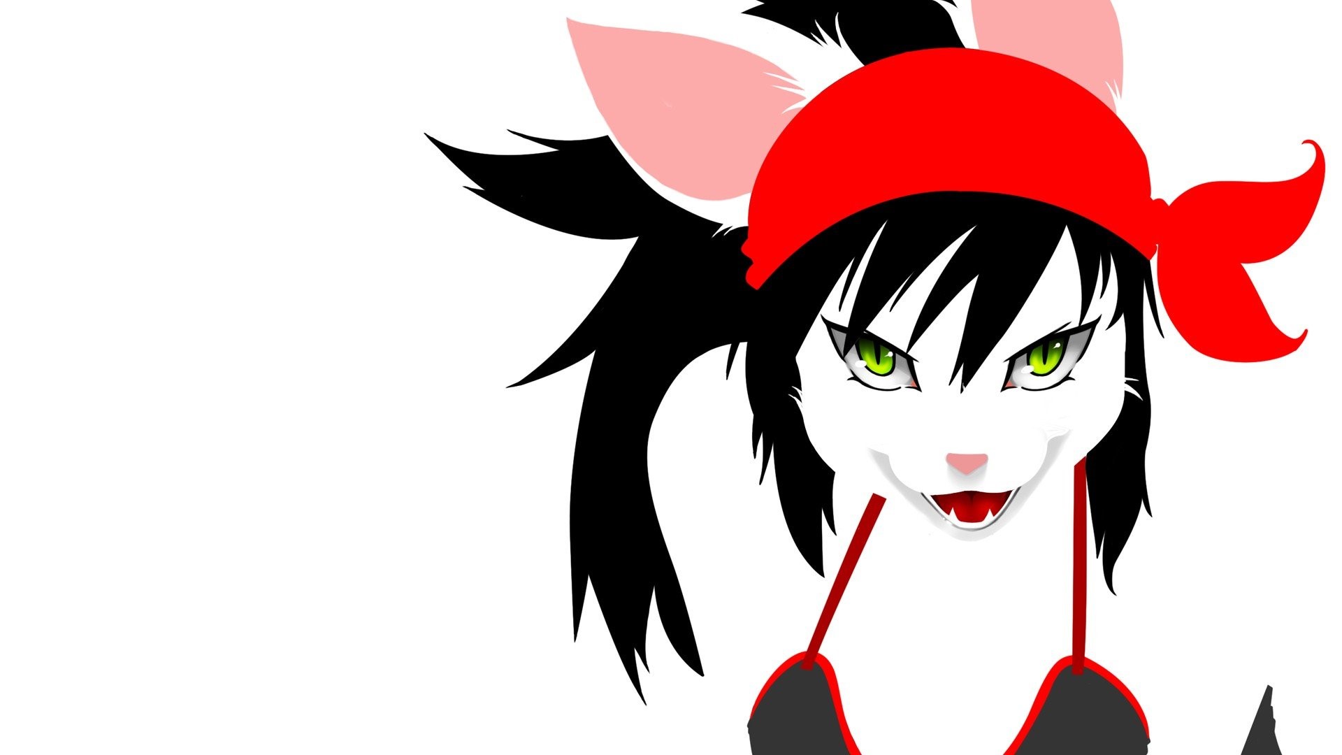 Anthro cat girl with green eyes and red bandana HD Wallpaper