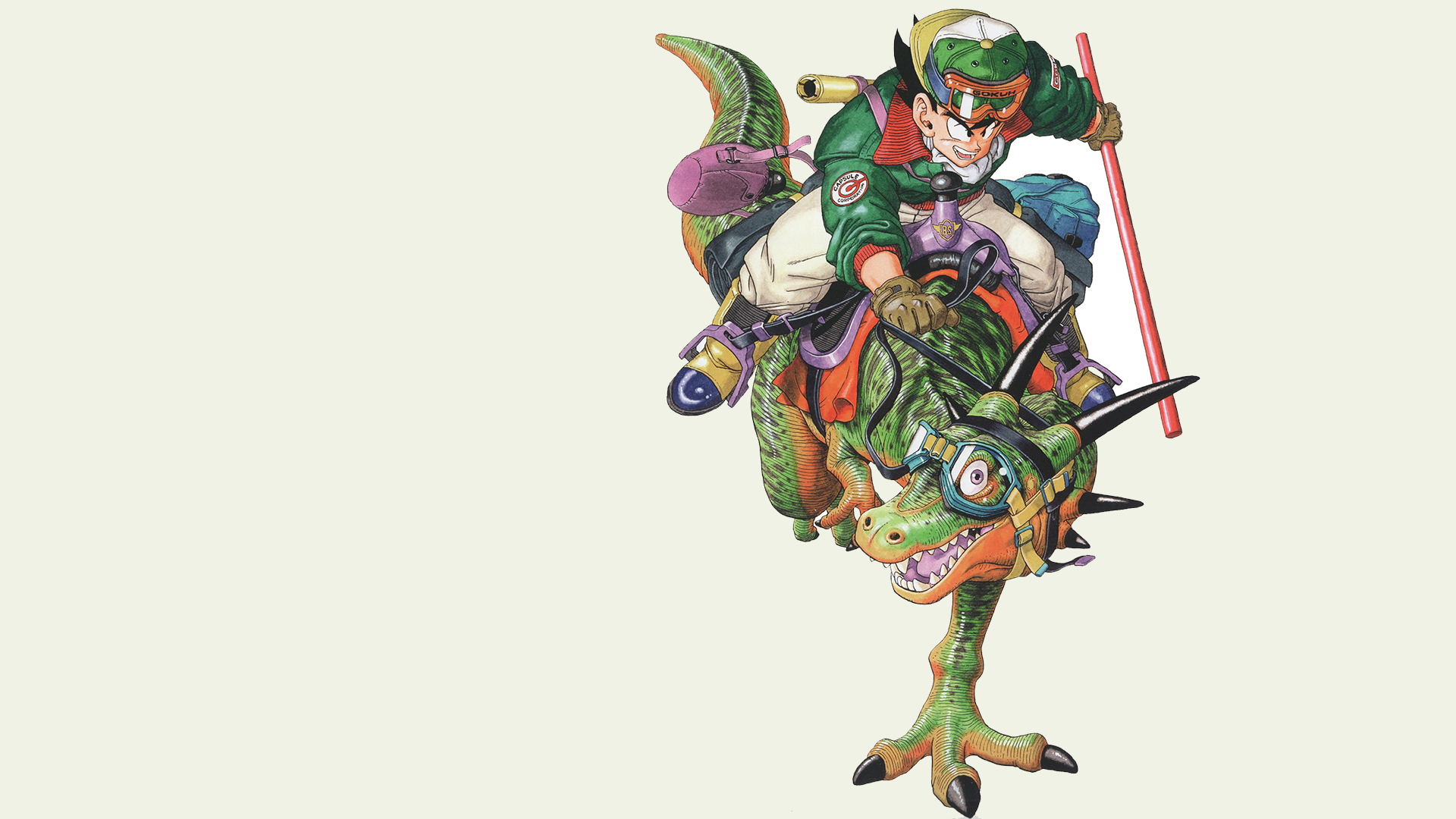 Gohan from Dragon Ball riding a dinosaur HD Wallpaper