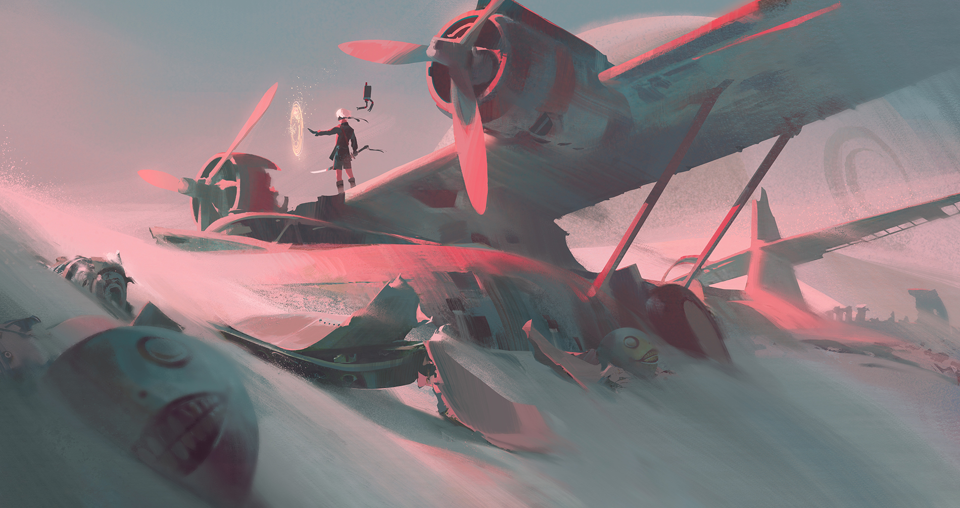 9S from Nier: Automata on a crashed plane HD Wallpaper