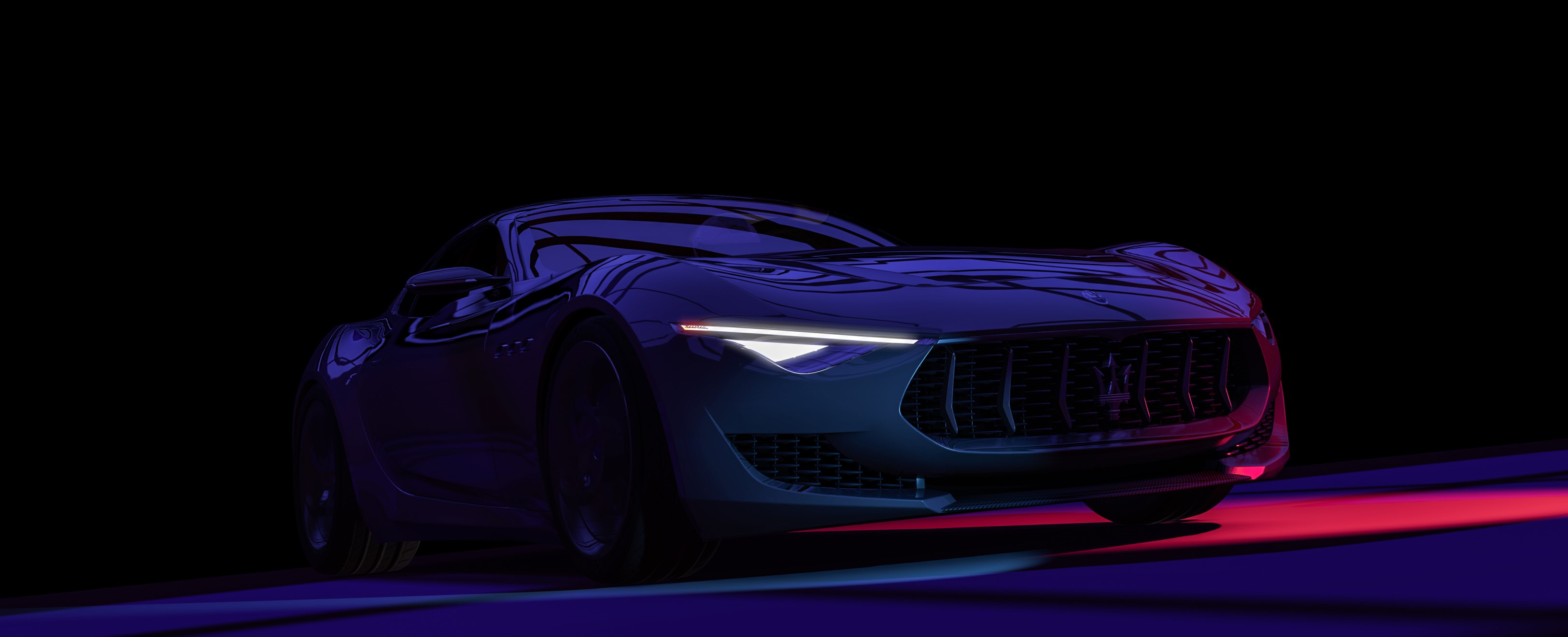 Maserati car in neon lighting HD Wallpaper