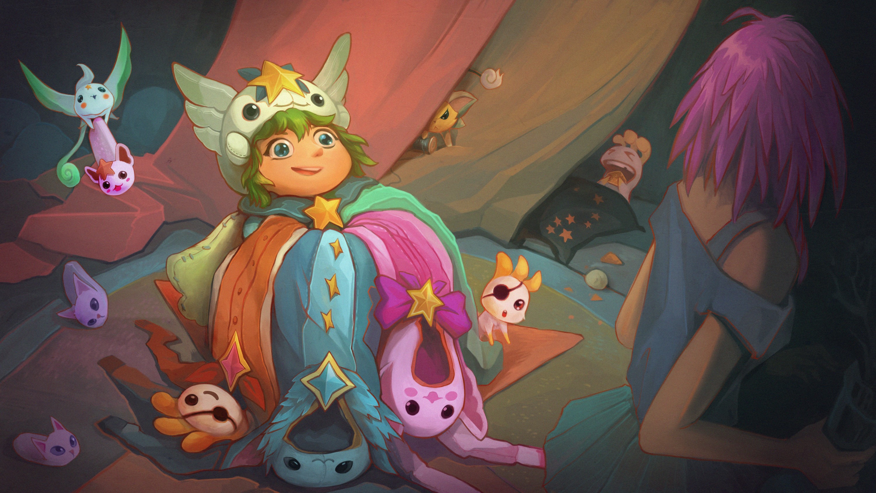 Star Guardian Lux and companions in a tent HD Wallpaper