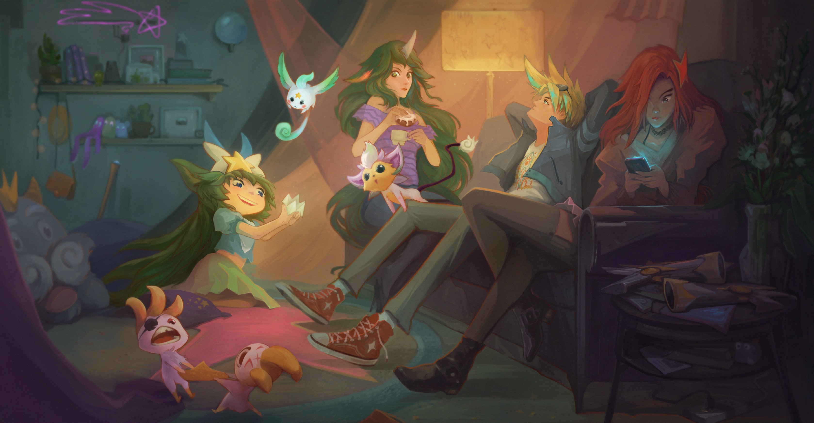 Star Guardian characters in a room HD Wallpaper