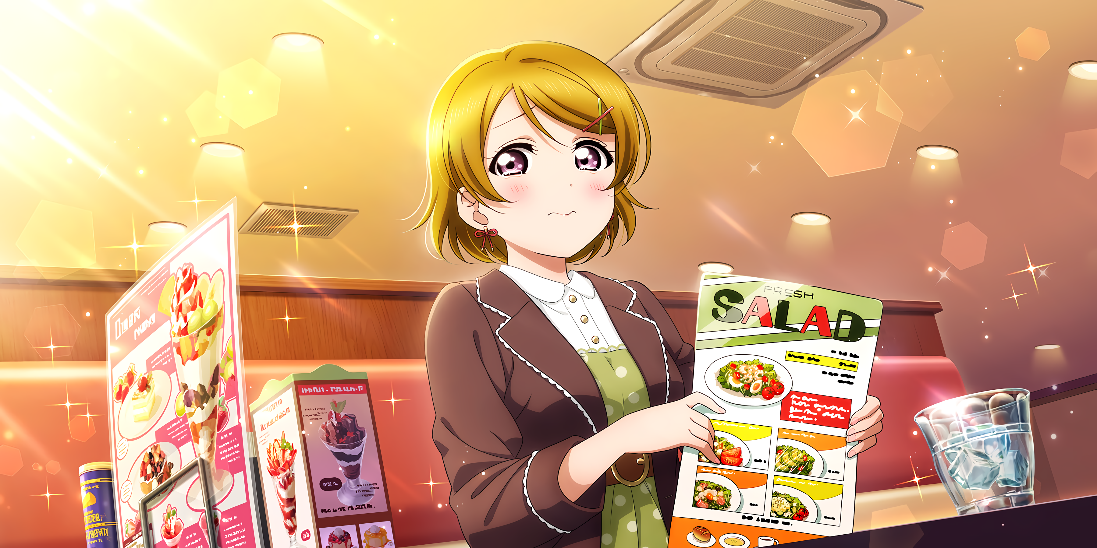 Koizumi Hanayo from Love Live! Series holding a salad menu HD Wallpaper