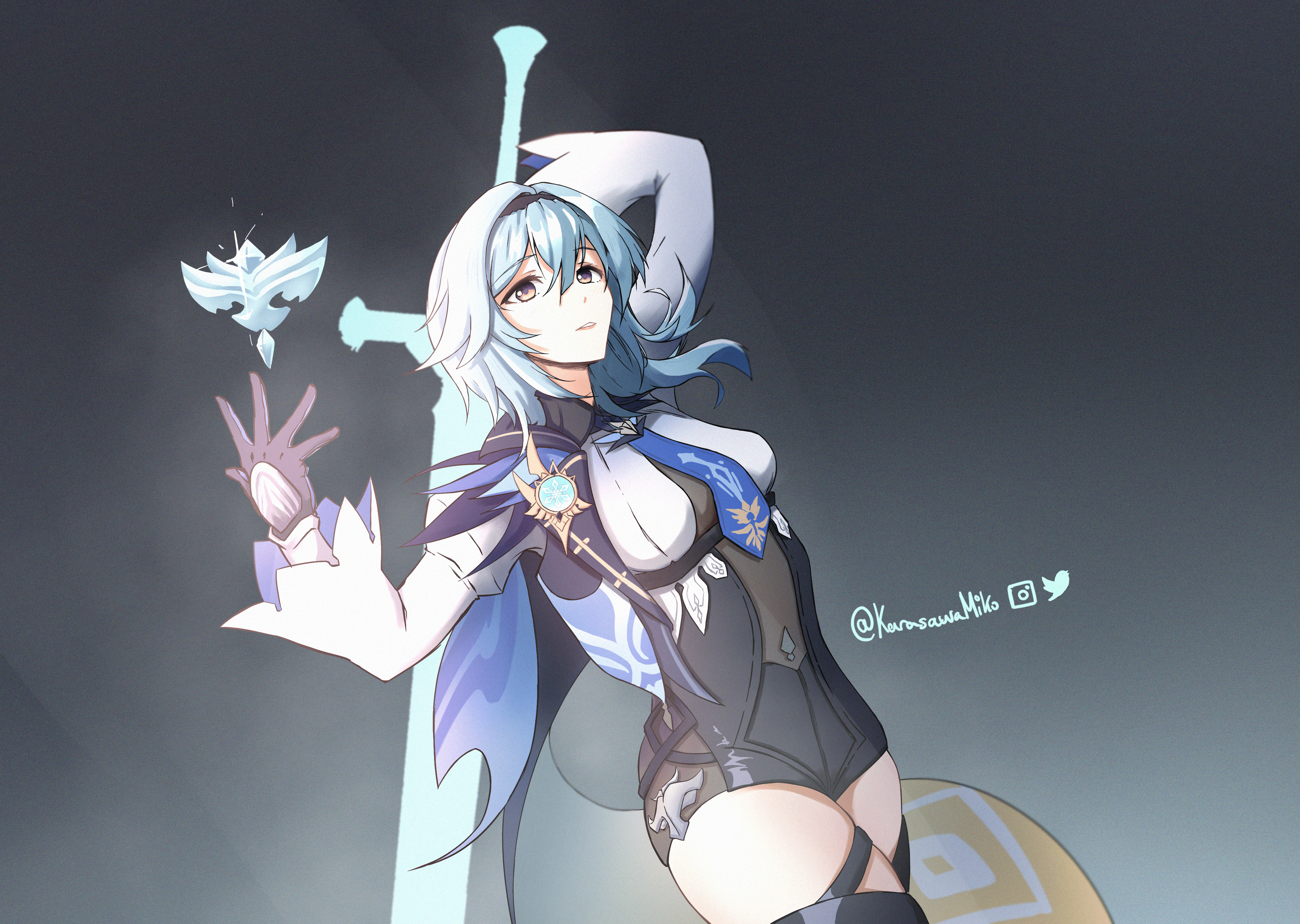 Eula from Genshin Impact with a sword HD Wallpaper