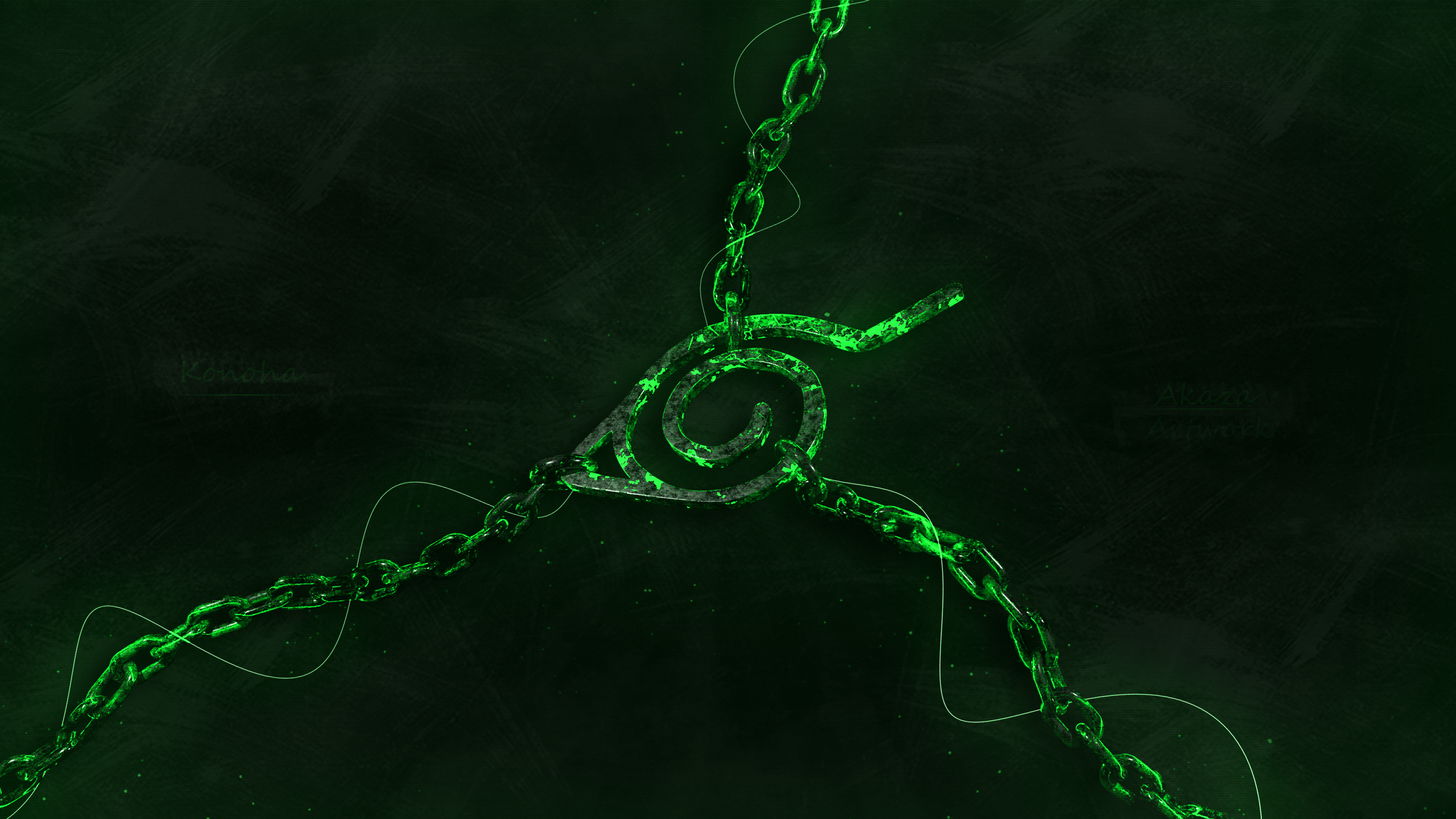 Konoha symbol made of chains with green glow HD Wallpaper