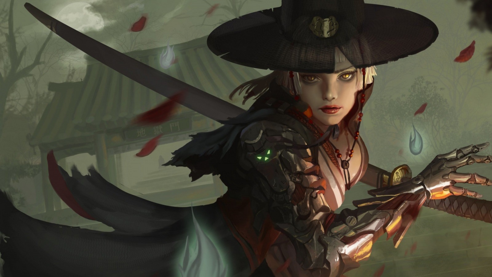 Fantasy woman with sword and cybernetic arm HD Wallpaper