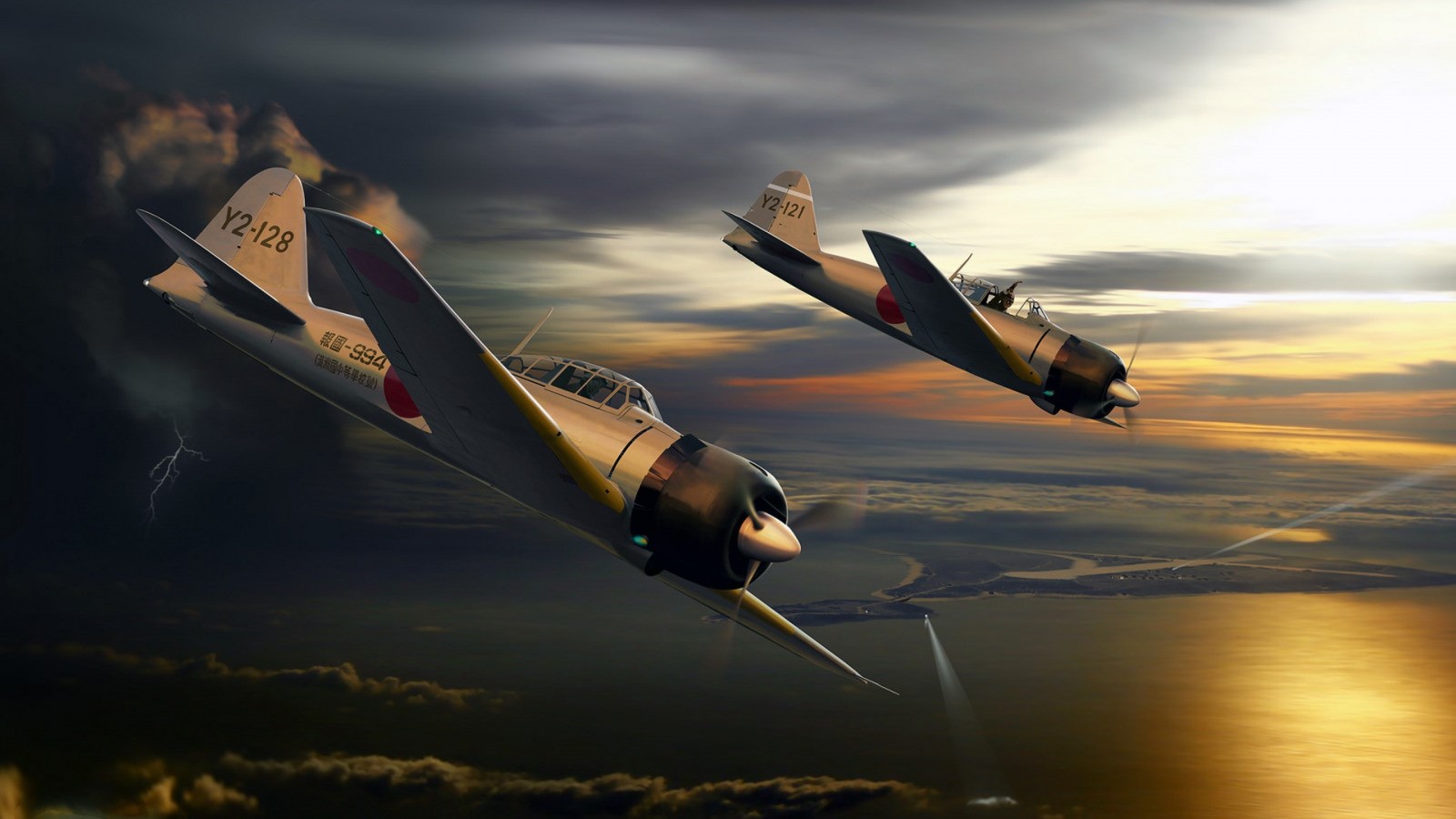Two Mitsubishi A6M Zero fighter planes in flight HD Wallpaper