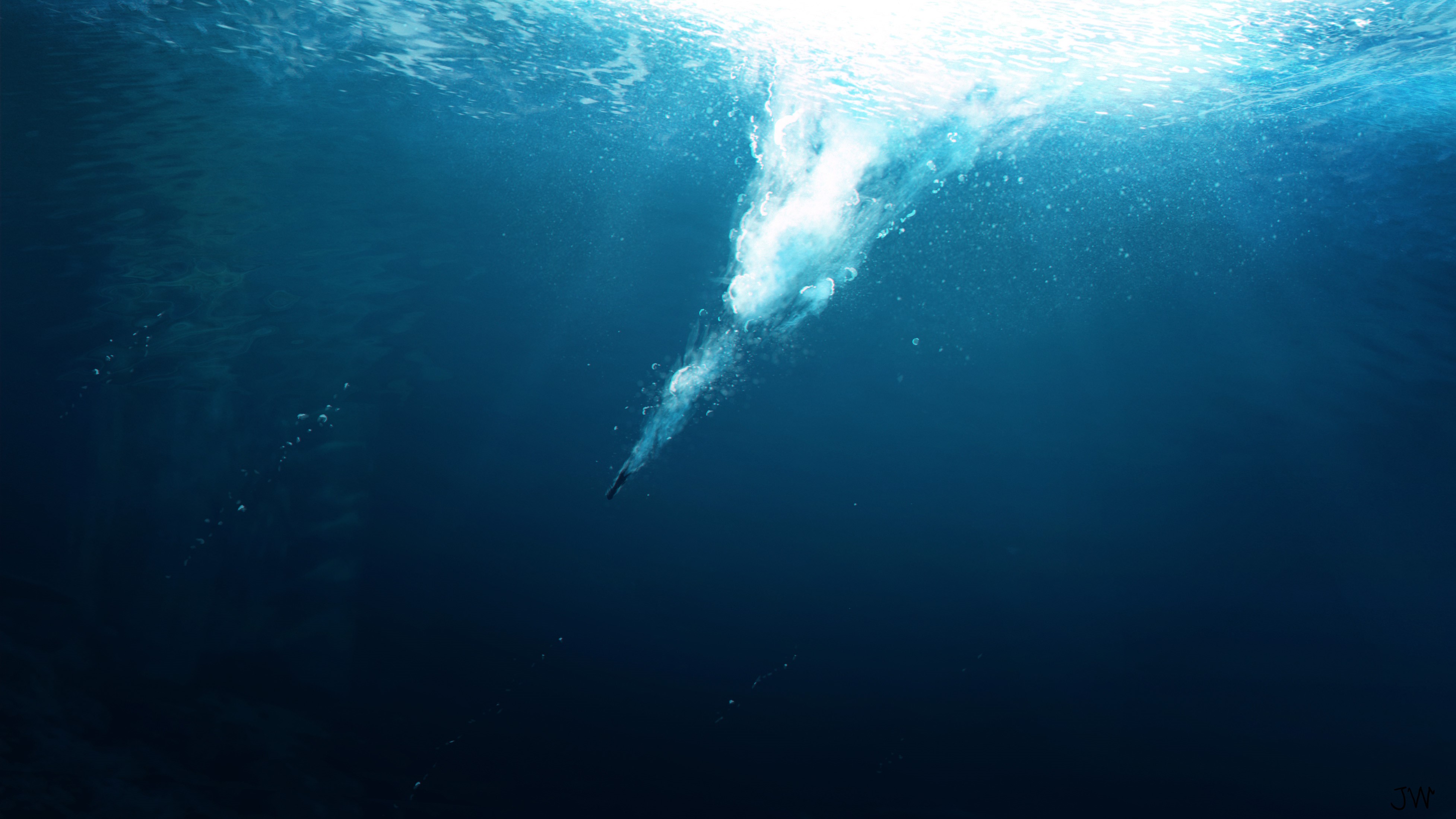 Underwater scene with diver and bubbles HD Wallpaper