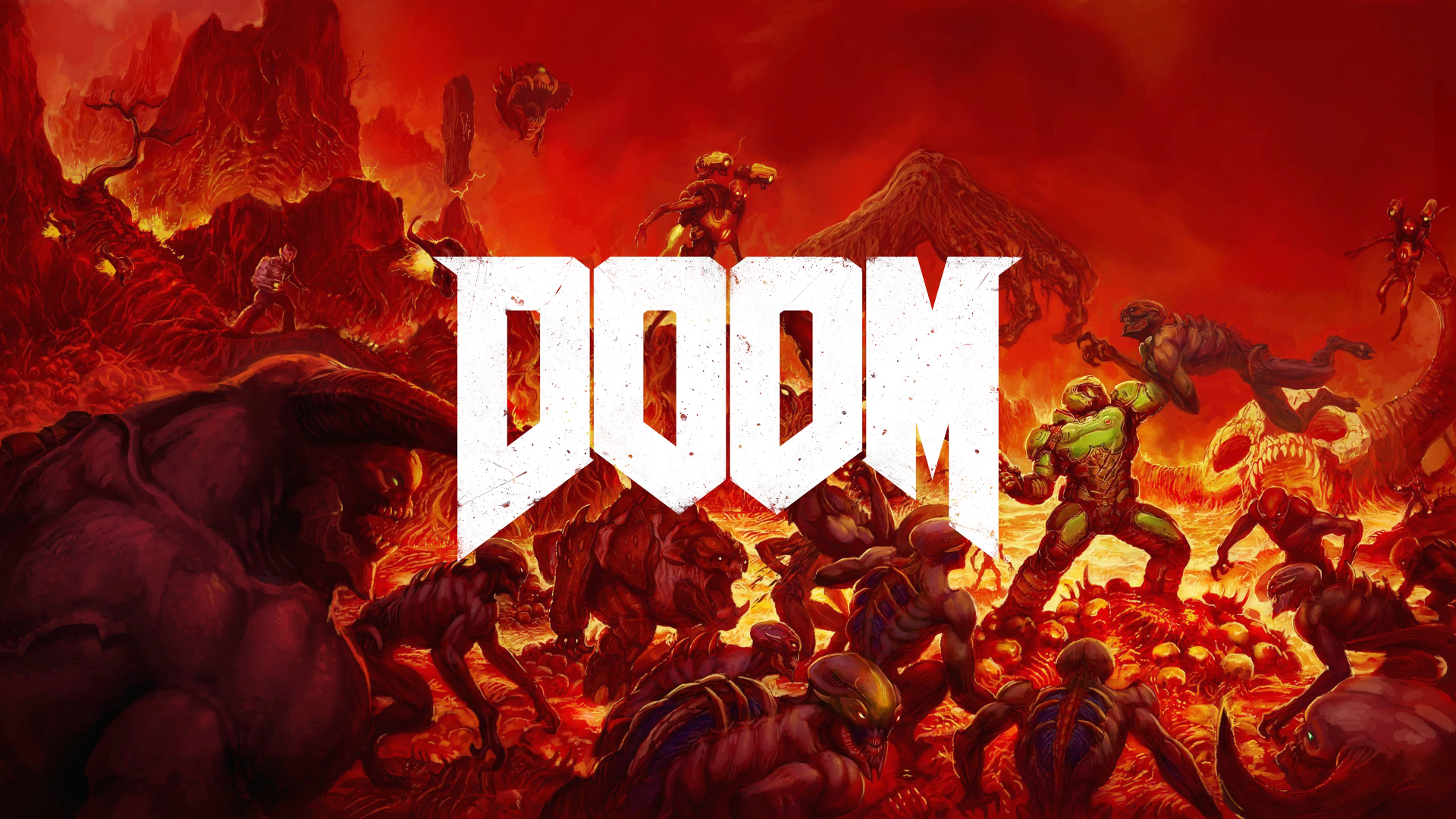 DOOM Eternal: Doom Slayer fighting demons in hell HD Wallpaper