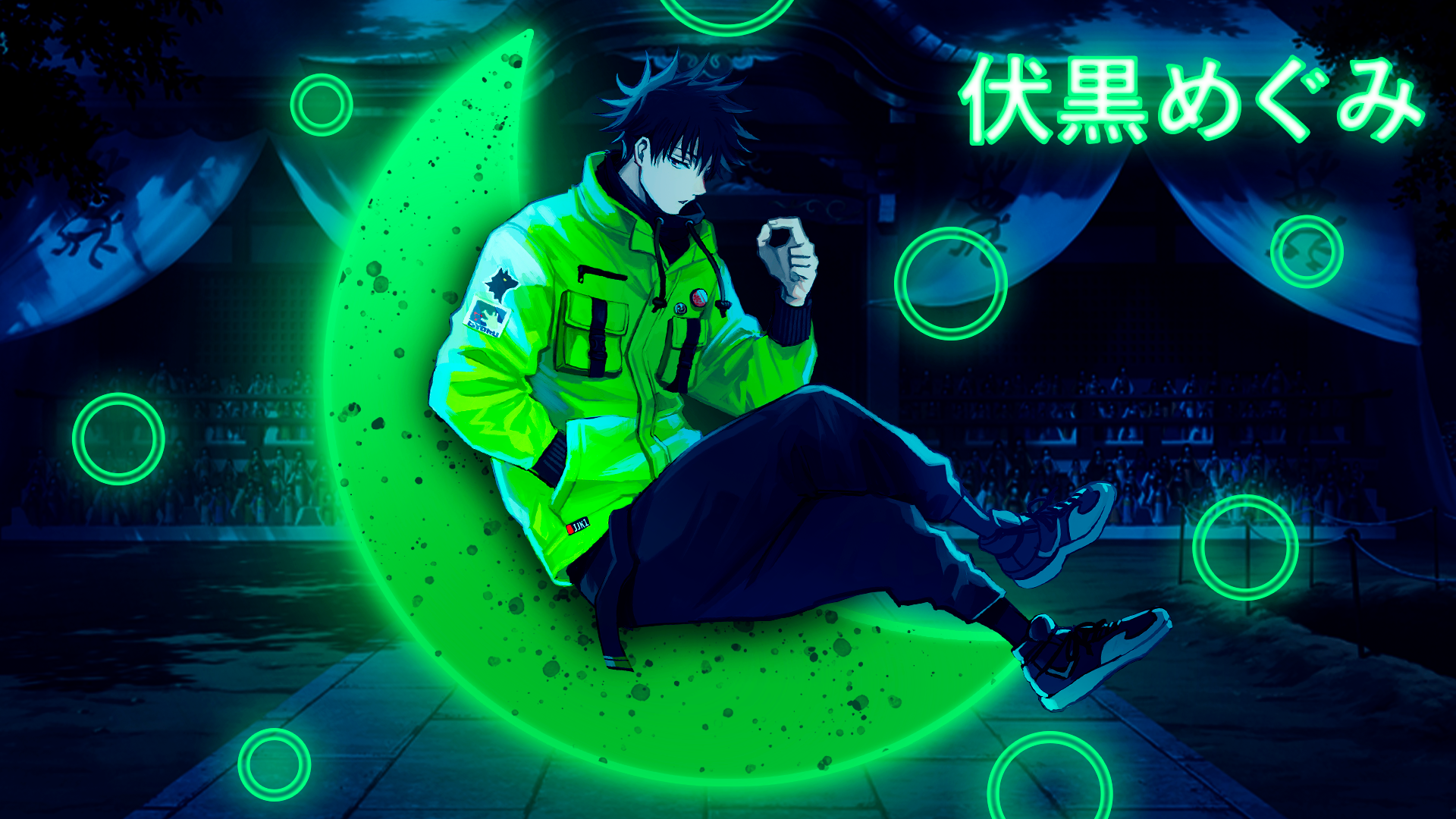 Megumi Fushiguro in Green Jacket on Half Moon HD Wallpaper