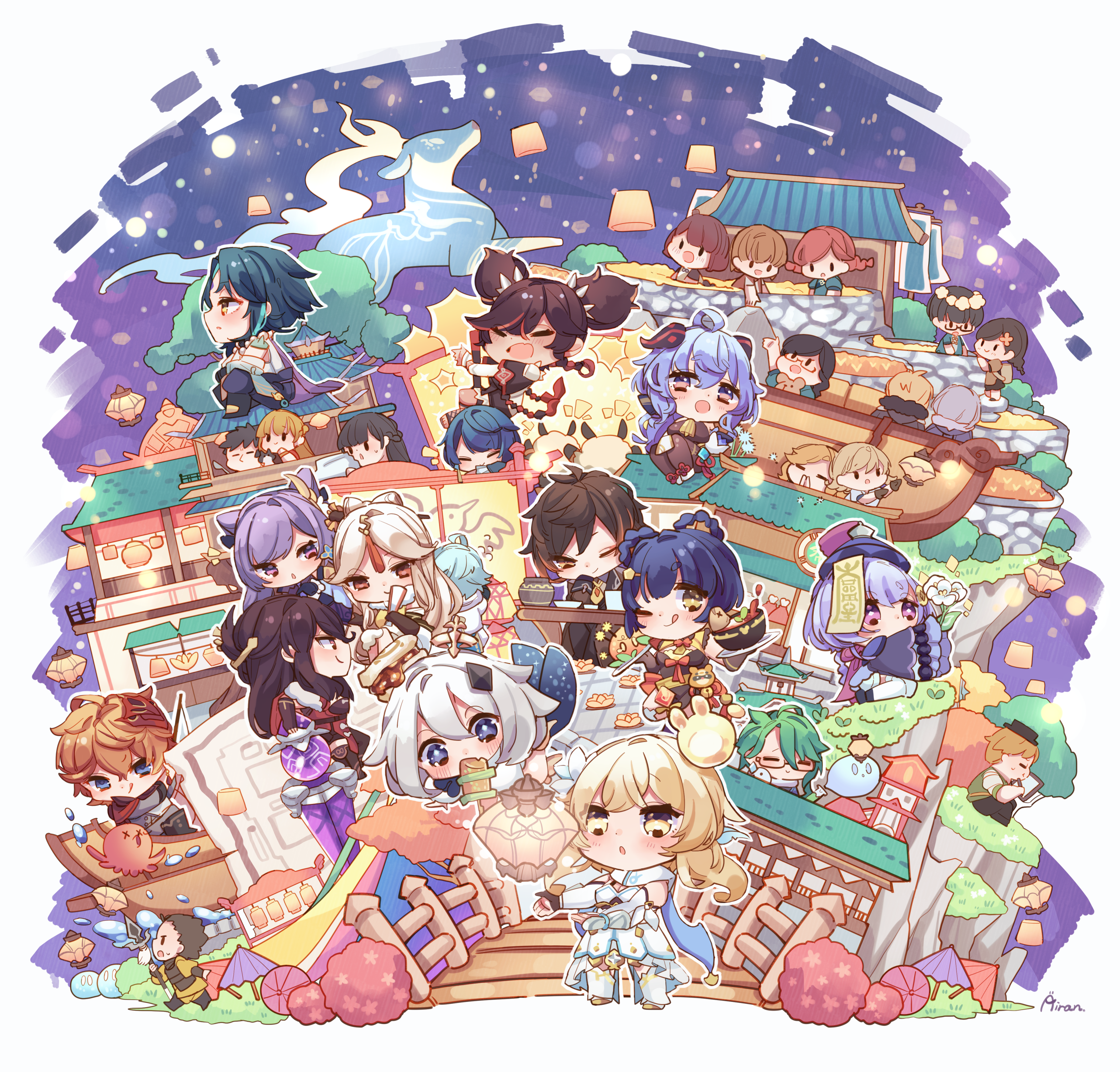 Genshin Impact Chibi Characters Gathering HD Wallpaper
