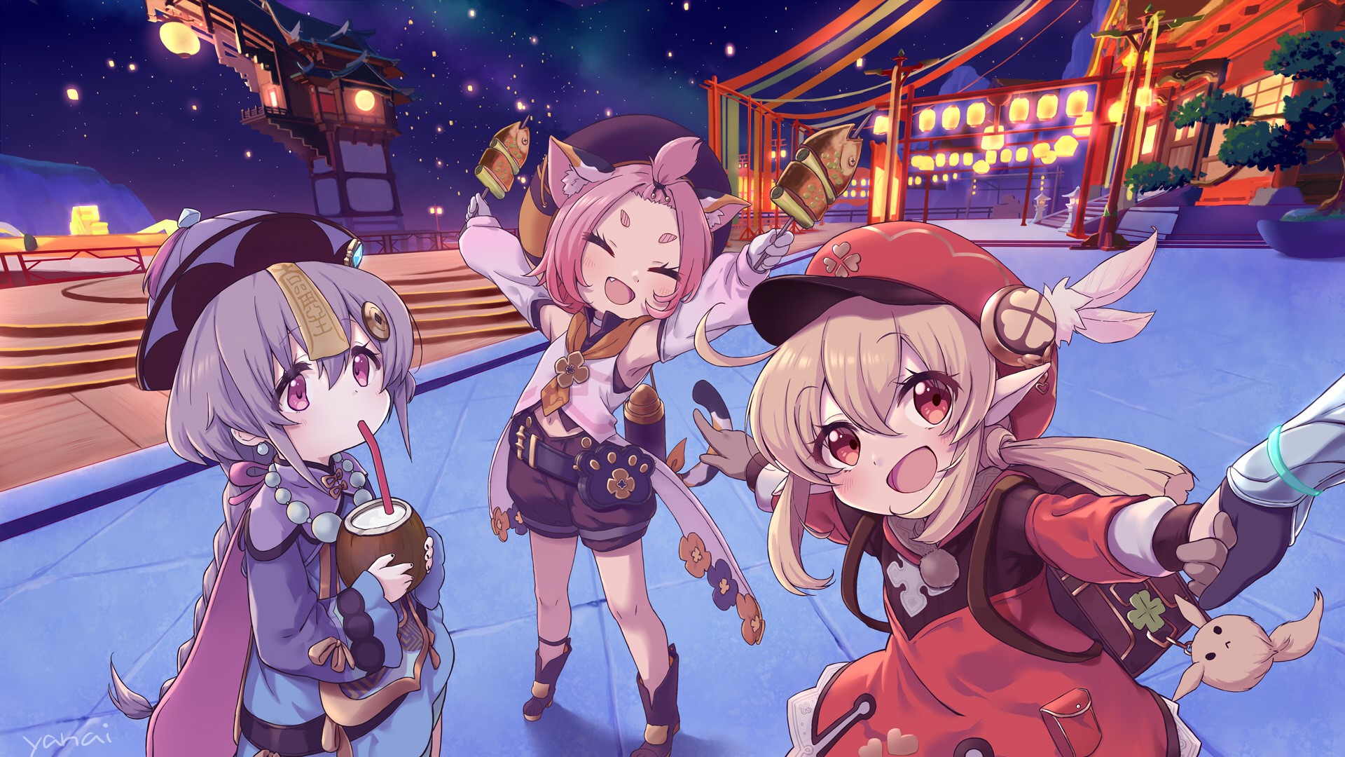 Diona, Qiqi, and Klee from Genshin Impact HD Wallpaper