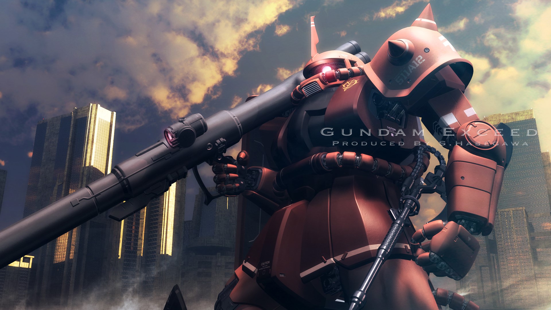 Red Zaku Mobile Suit from Gundam with Rocket Launcher HD Wallpaper