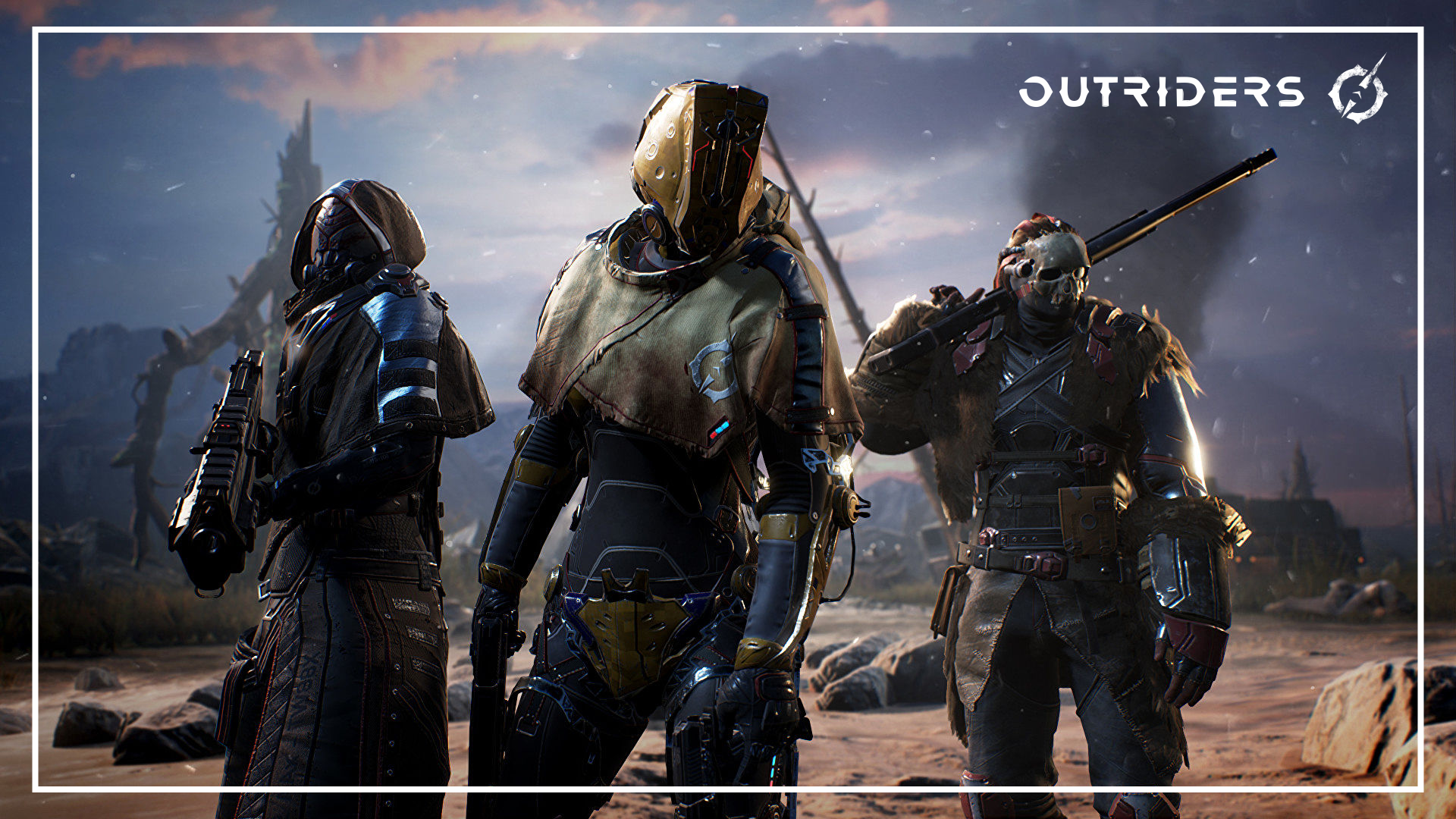 Outriders video game characters with weapons HD Wallpaper