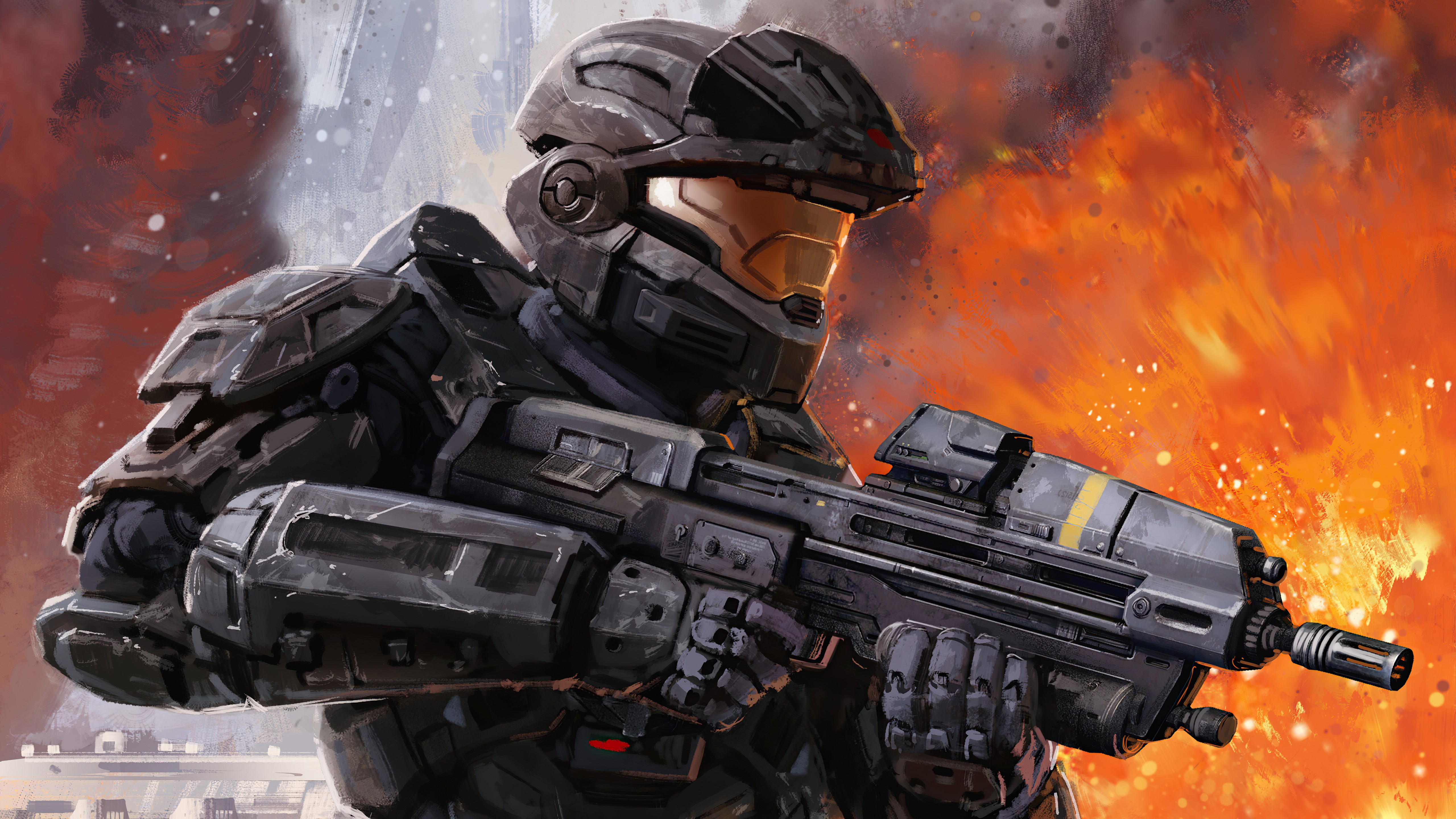4K Halo Reach Warrior with Assault Rifle HD Wallpaper