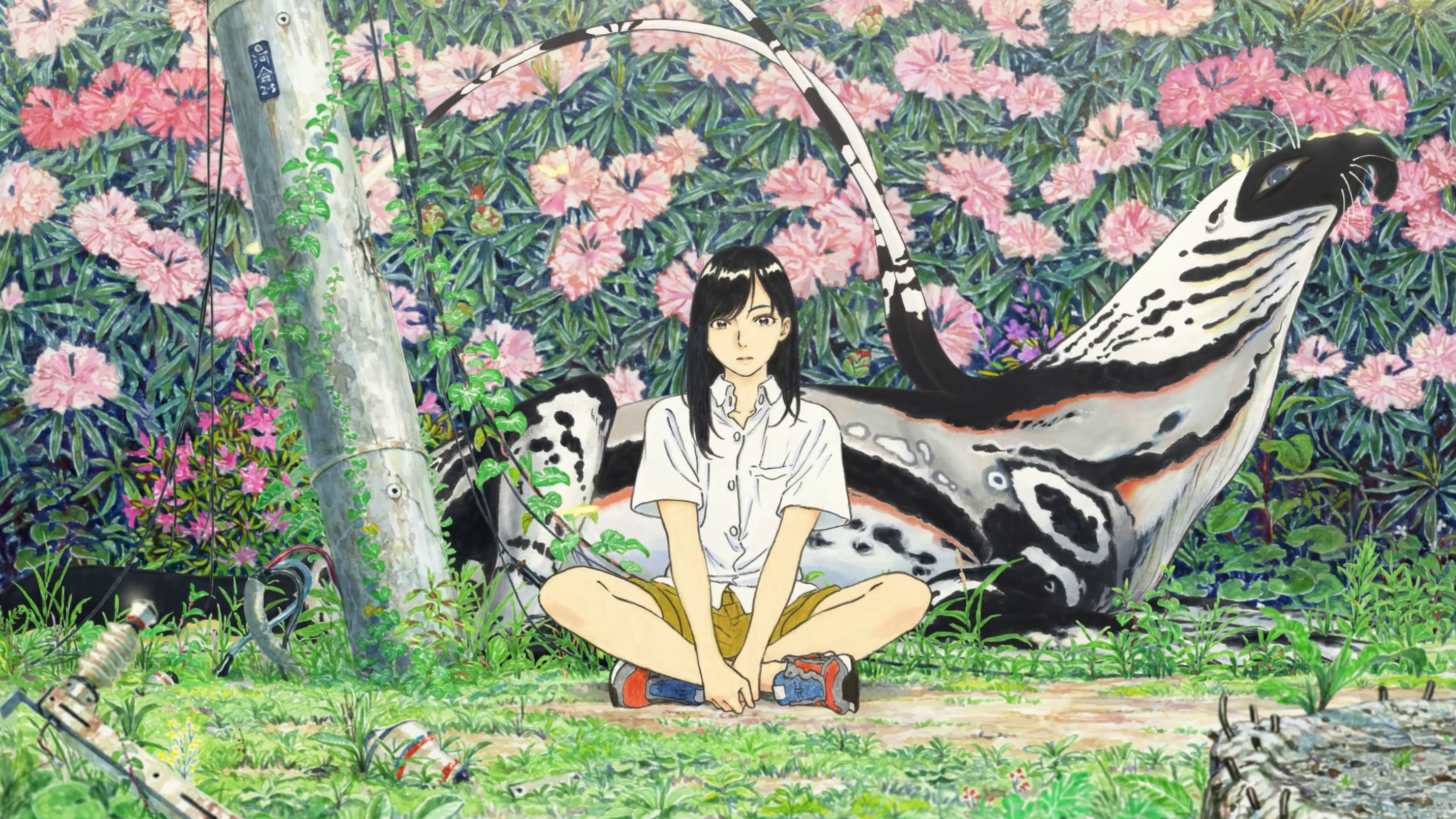 Girl and creature with flowers HD Wallpaper